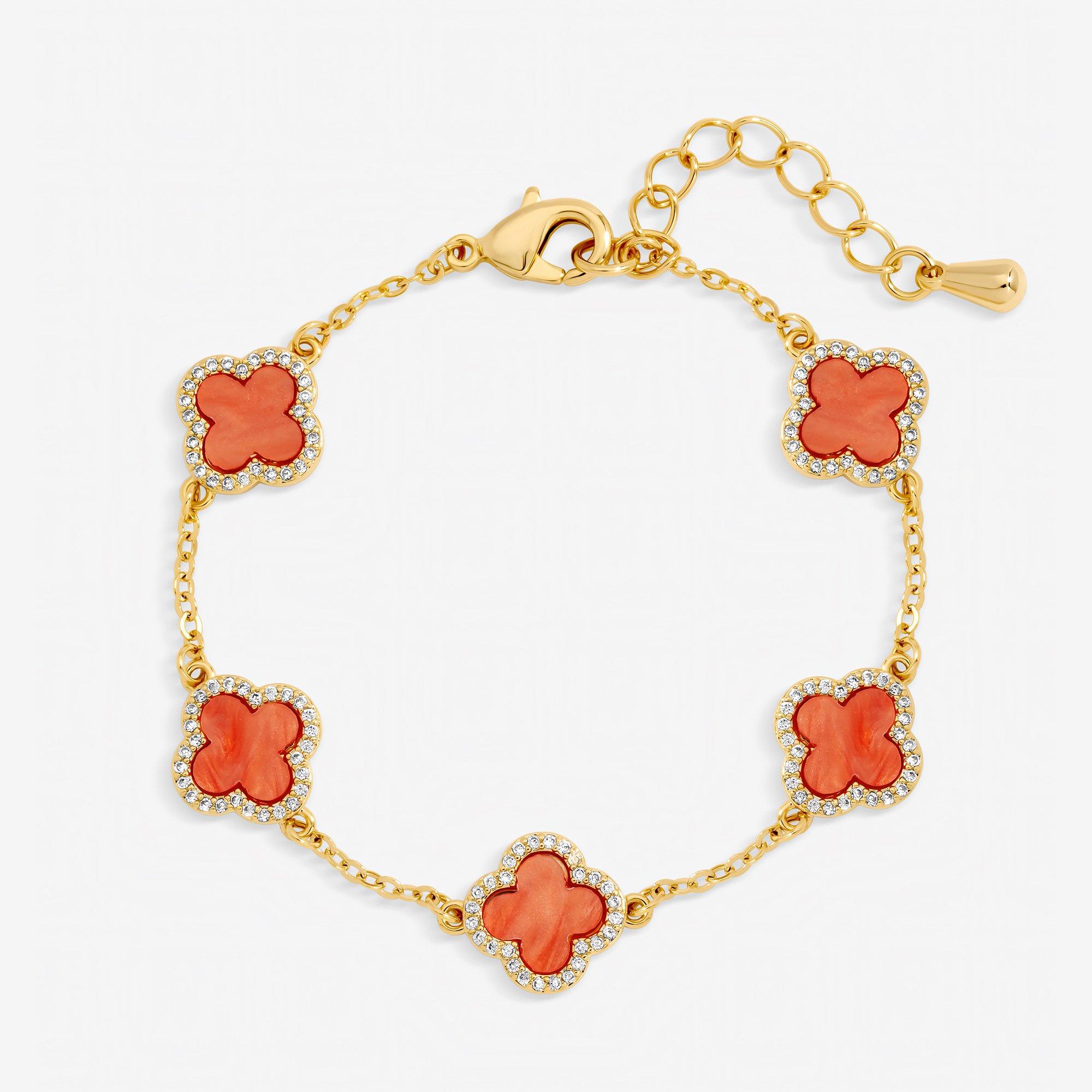 Jon Richard Women's Plated Coral Clover Station Bracelet Gold