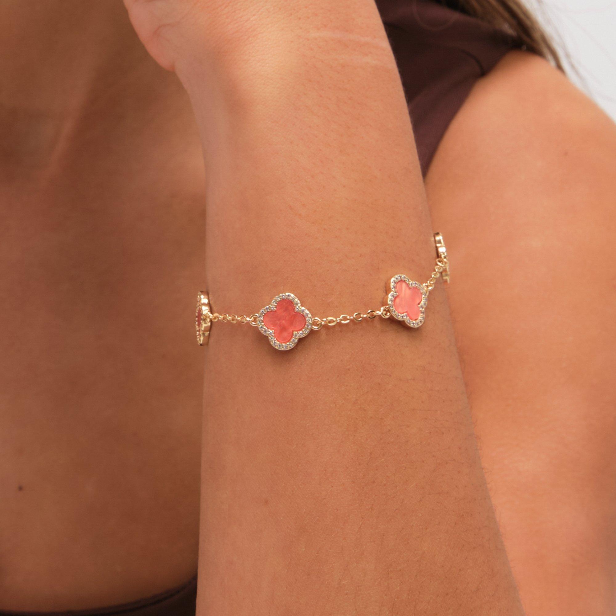 Gold - Jon Richard - Gold Plated Coral Clover Station Bracelet - 2