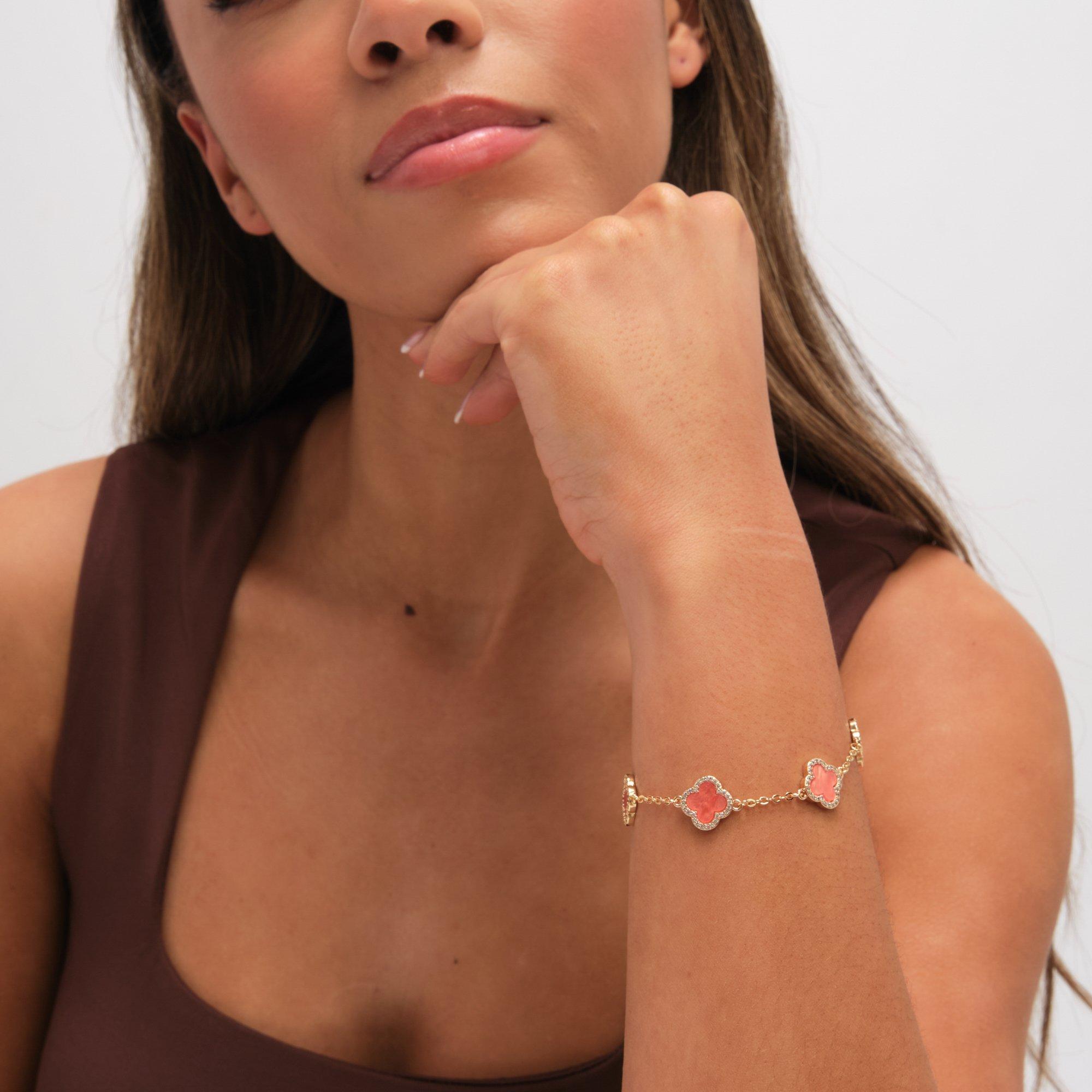 Gold - Jon Richard - Gold Plated Coral Clover Station Bracelet - 3