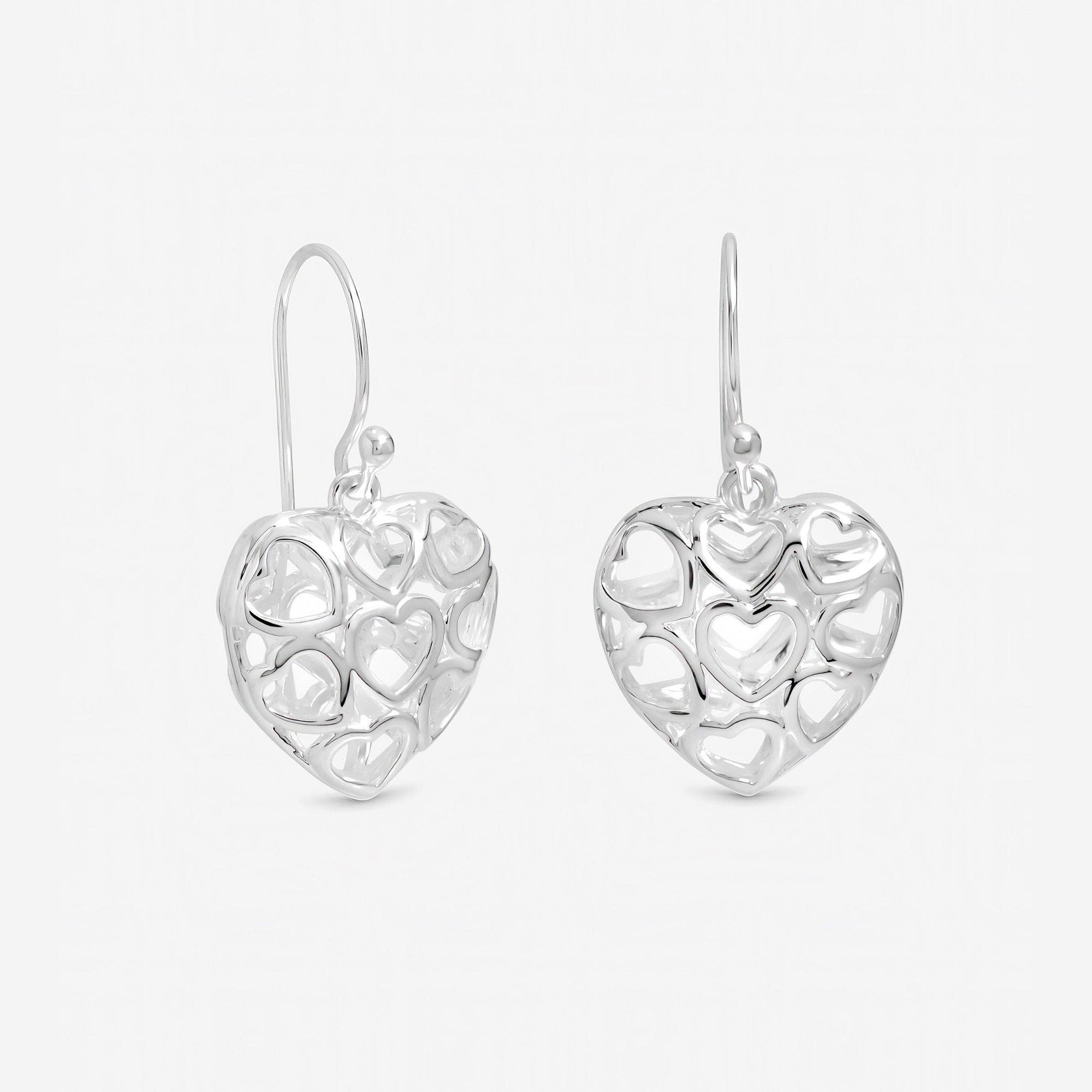 Silver - Inicio - Sterling Silver Plated Filagree Heart Earrings - 1