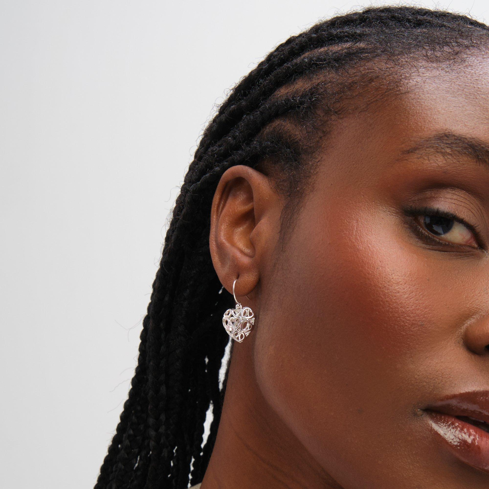 Silver - Inicio - Sterling Silver Plated Filagree Heart Earrings - 2