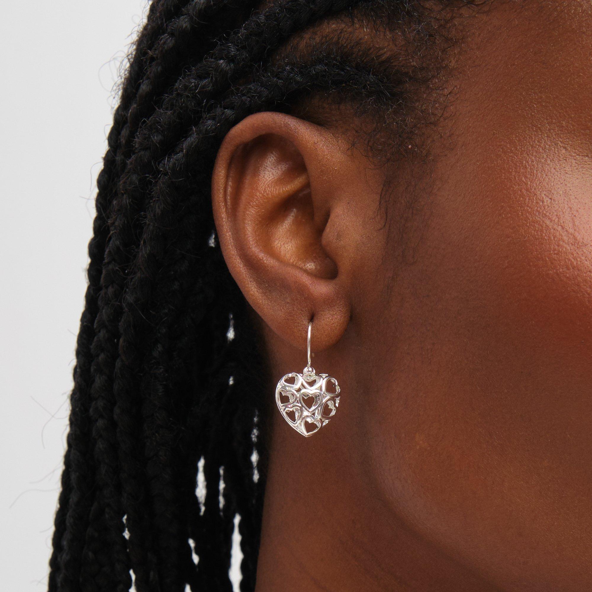 Silver - Inicio - Sterling Silver Plated Filagree Heart Earrings - 3