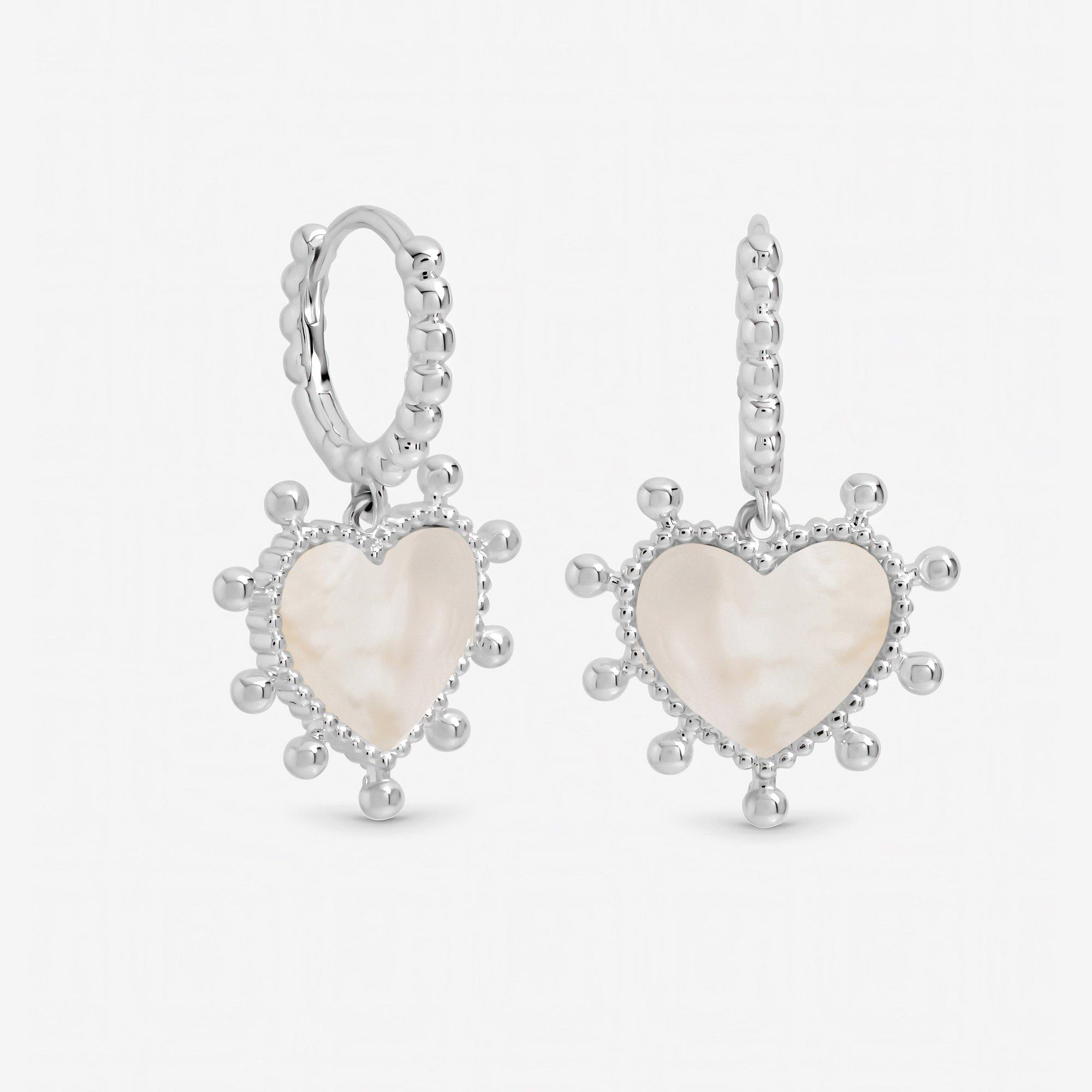 Silver - Inicio - Sterling Silver Plated Mother of Pearl Heart Hoops - 1