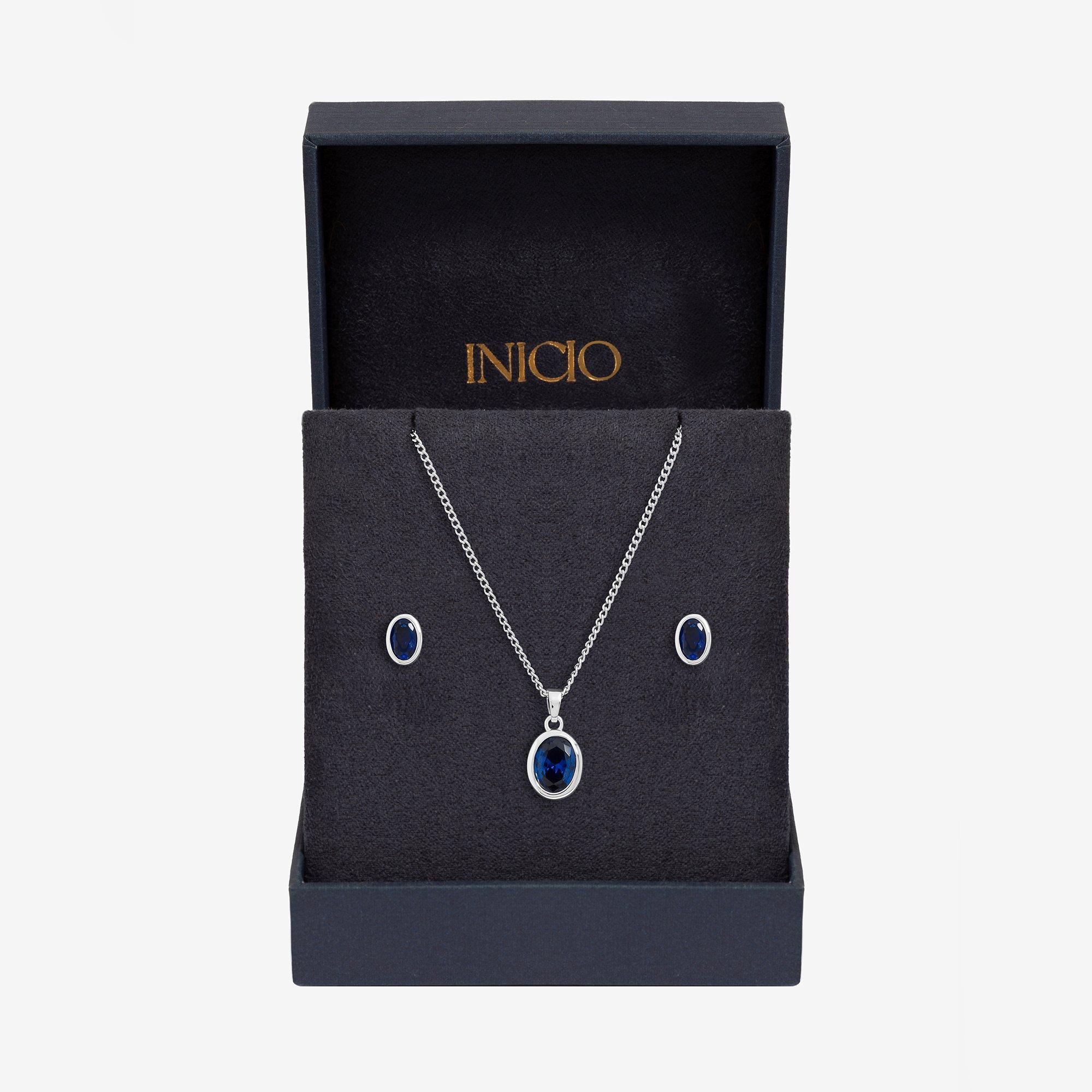 Silver - Inicio - Sterling Silver Plated Oval Bezel Set - Gift Box - 1