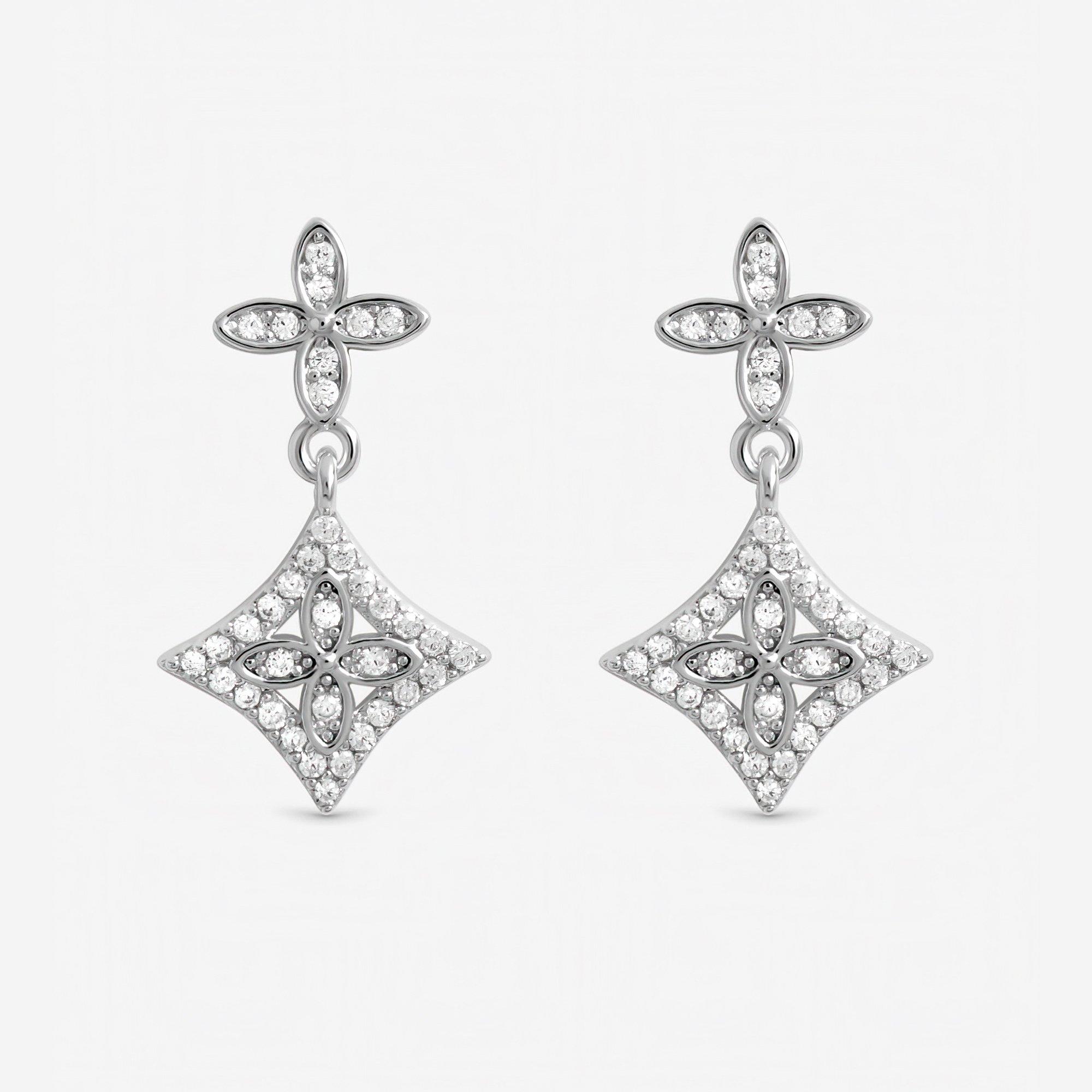 Silver - Inicio - Sterling Silver Plated Drop Clover Earrings - 1