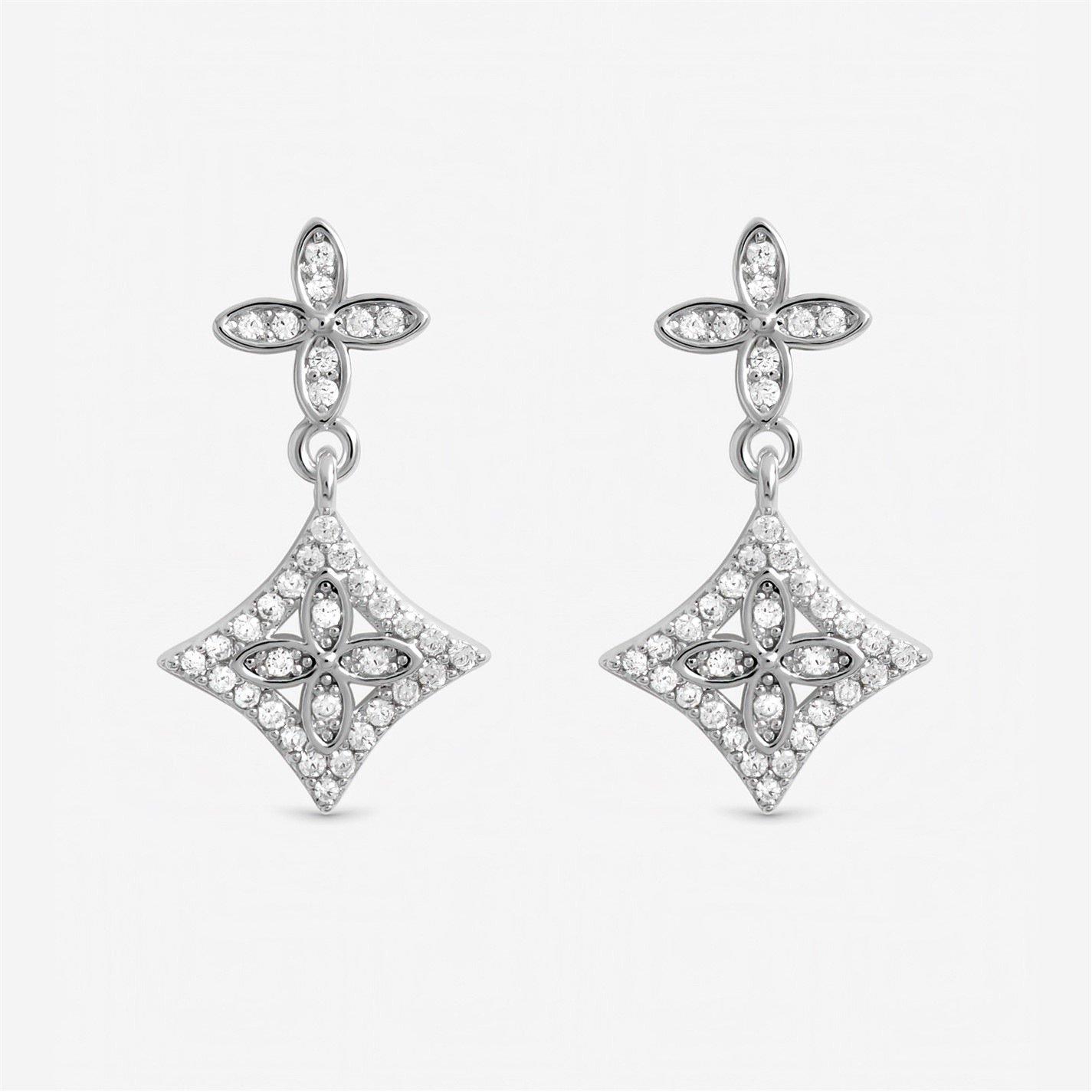 Inicio Women's Sterling Plated Drop Clover Earrings Silver