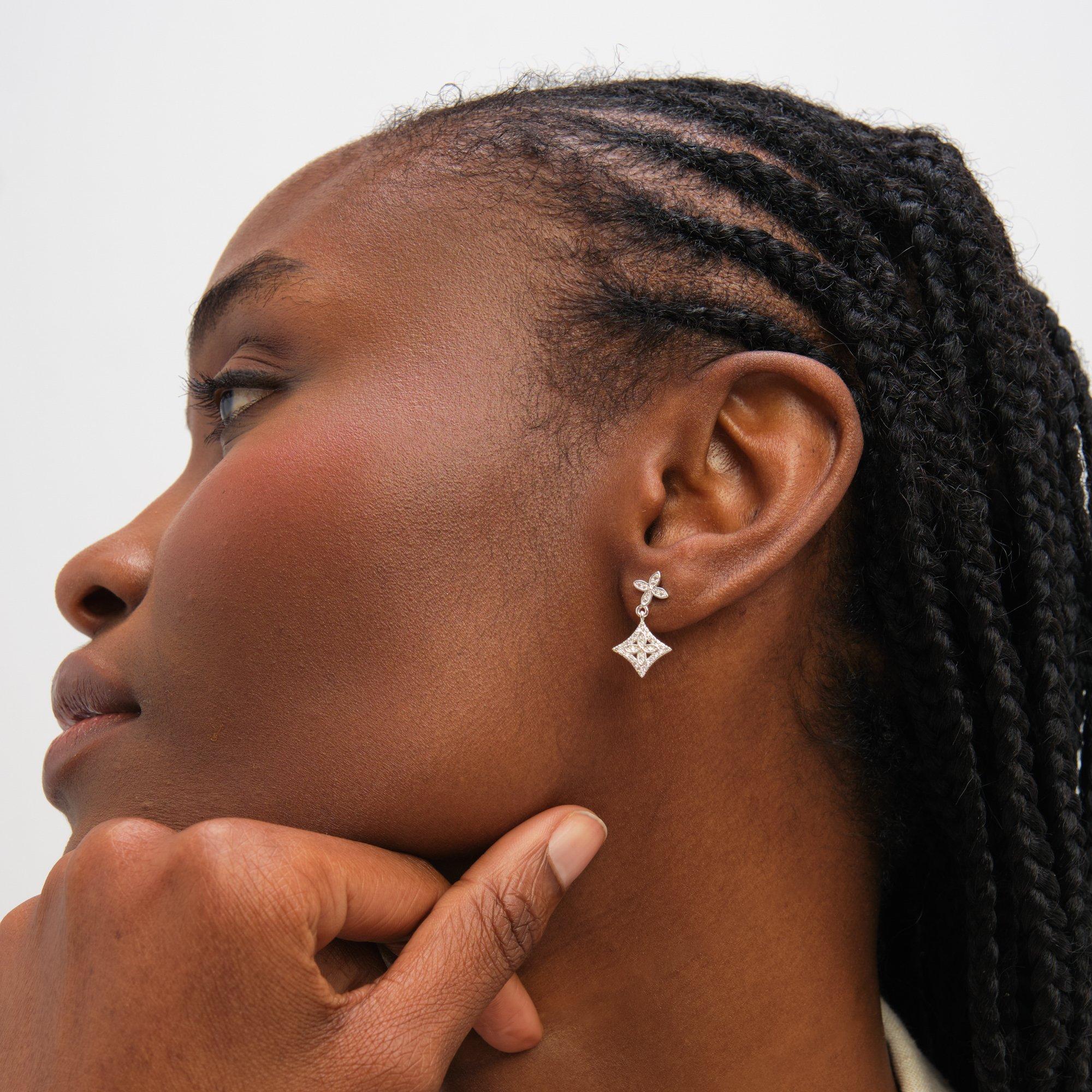 Silver - Inicio - Sterling Silver Plated Drop Clover Earrings - 2