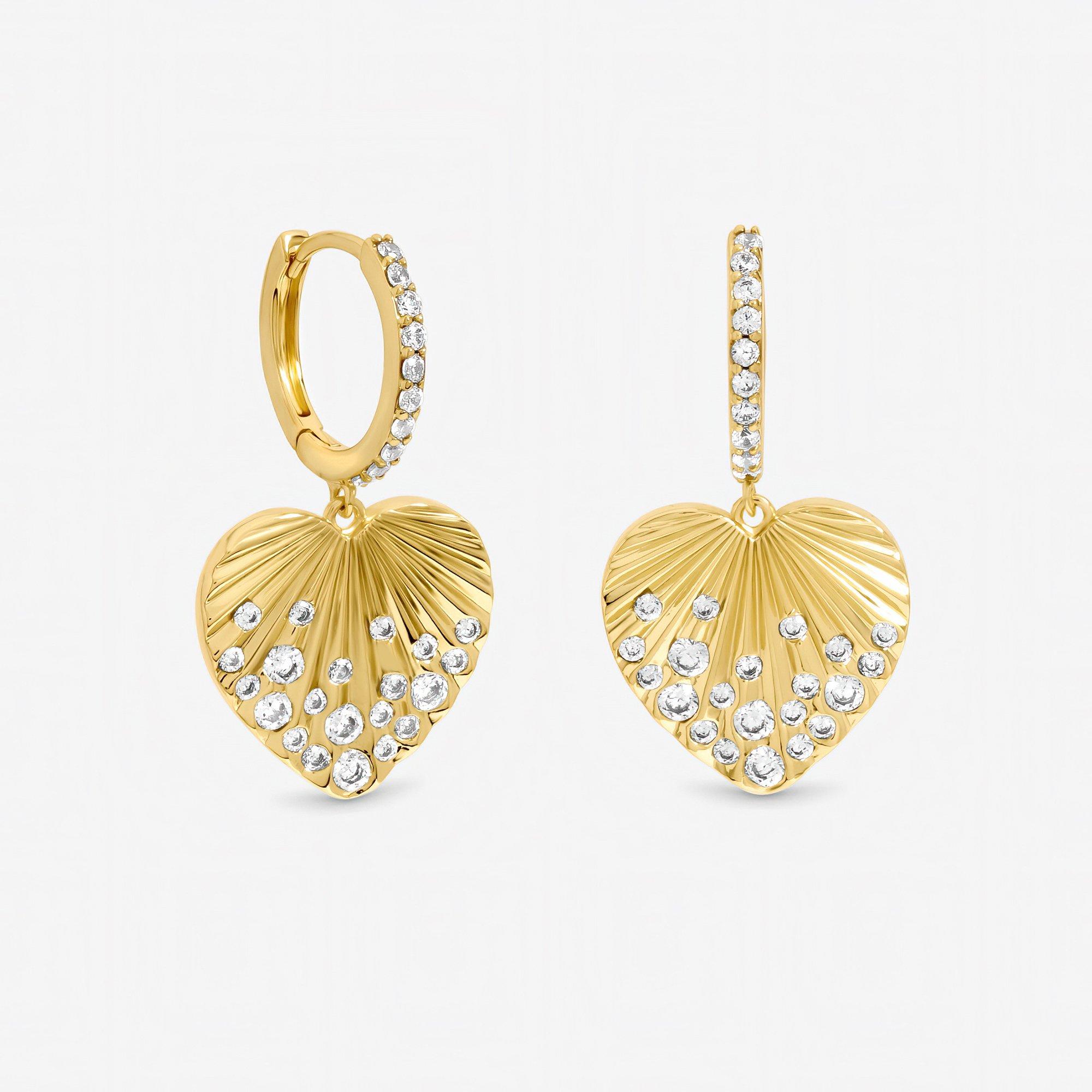 Gold - Inicio - Gold Plated Heart Charm Earrings - Gift Pouch - 1