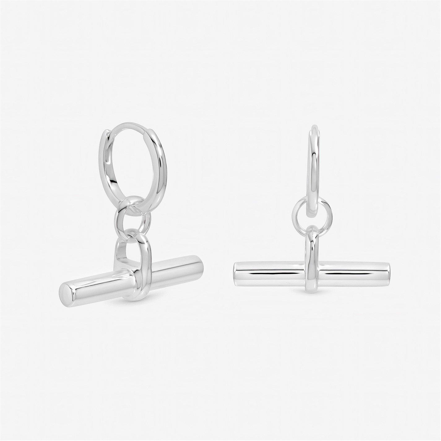 Threadless Bar Hoop Inicio Sterling Silver Plated Polished T-Bar Hoops | FRASERS