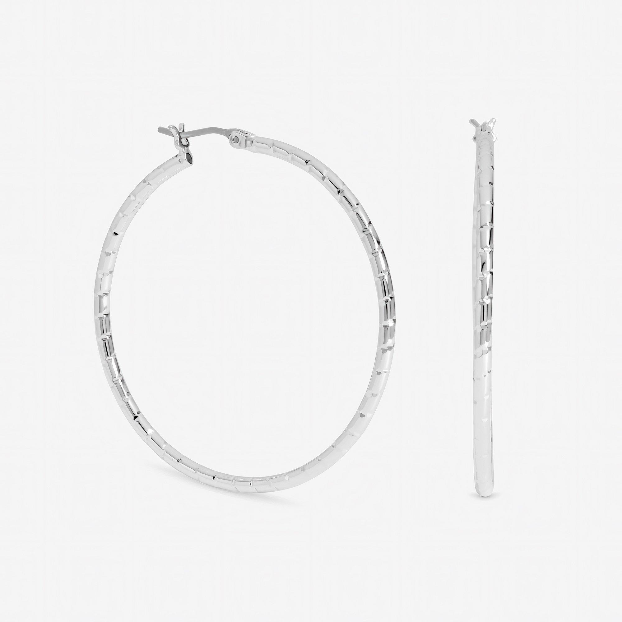 Silver - Inicio - Sterling Silver Plated Textured Hoops - Gift Pouch - 1
