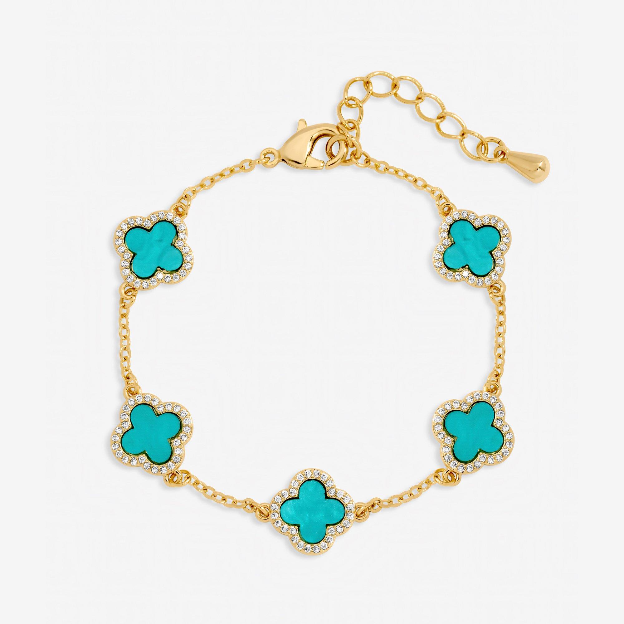 Gold - Jon Richard - Gold Plated Turquoise Clover Station Bracelet - 1