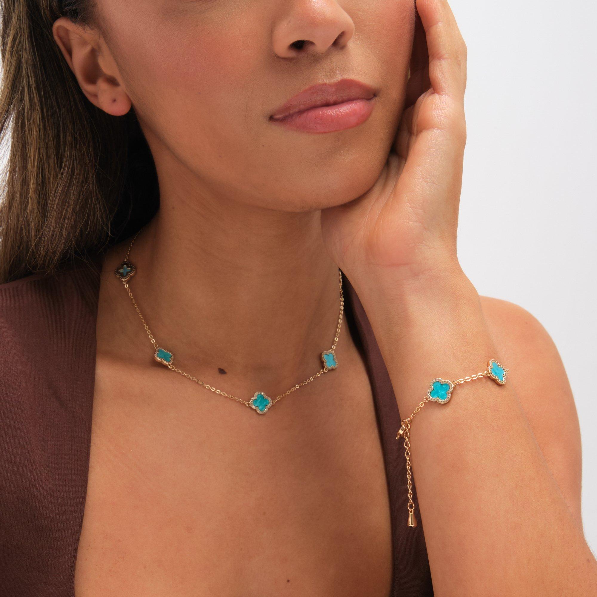 Gold - Jon Richard - Gold Plated Turquoise Clover Station Bracelet - 2