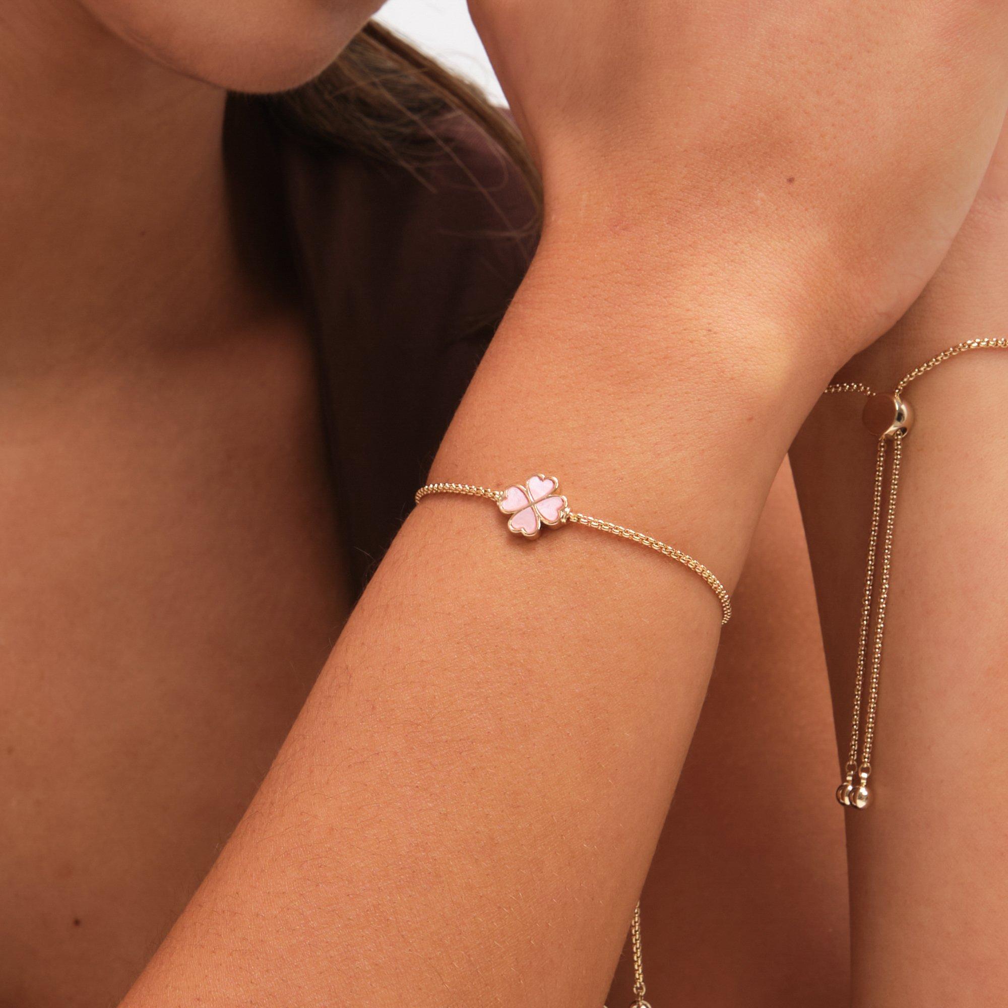 Gold - Jon Richard - Gold Plated Pink Heart Clover Toggle Bracelet - 2