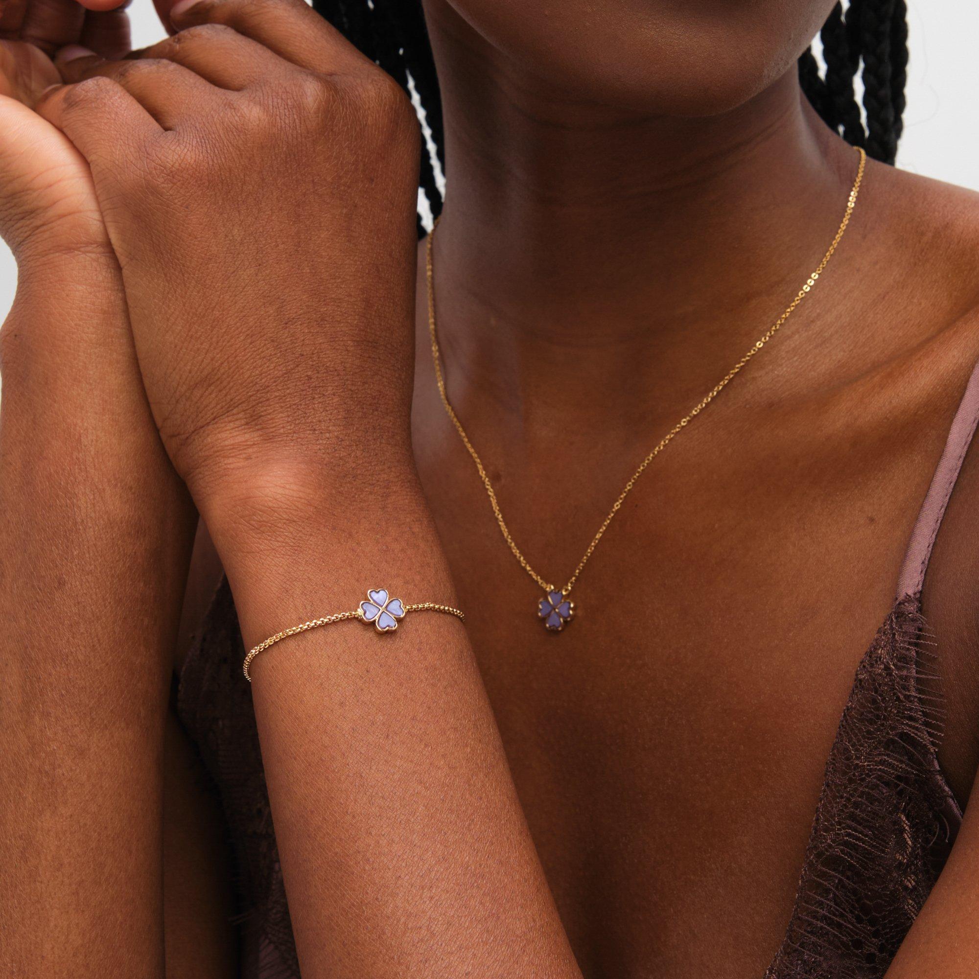 Gold - Jon Richard - Gold Plated Lilac Enamel Heart Clover Bracelet - 3