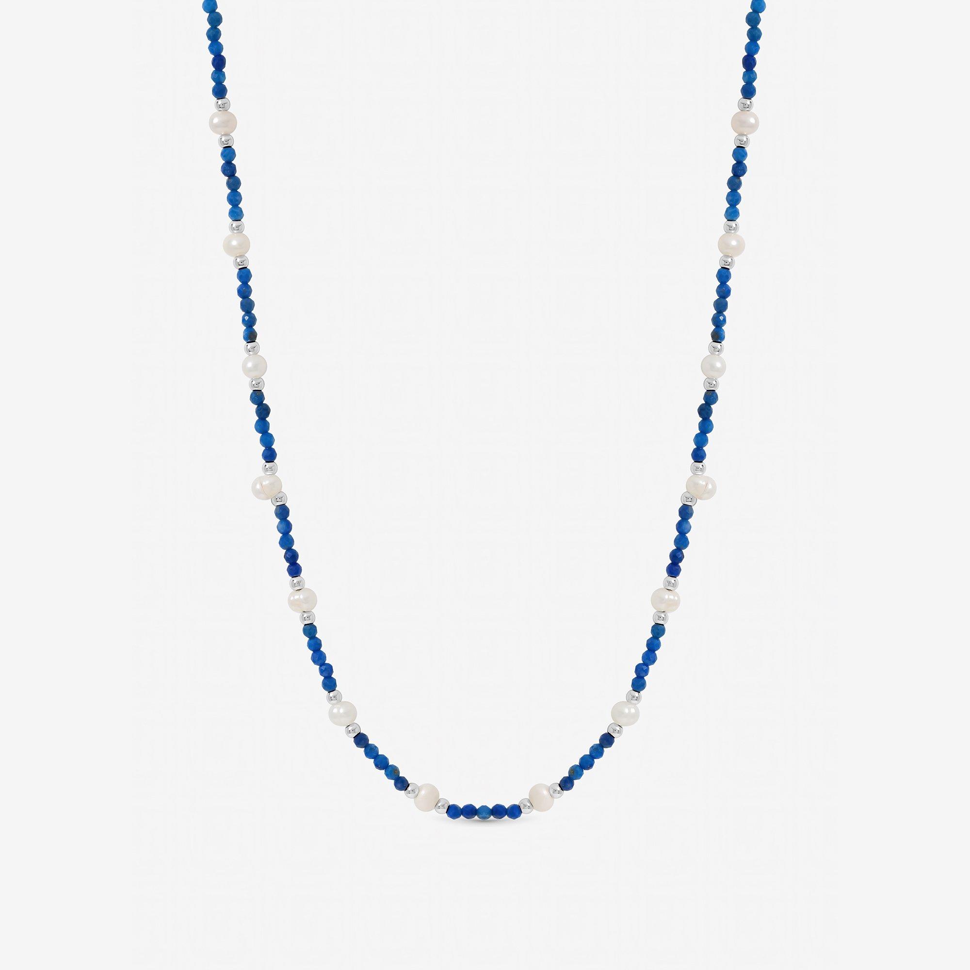 Silver - Inicio - Sterling Silver Plated Lapis Necklace - Gift Pouch - 1