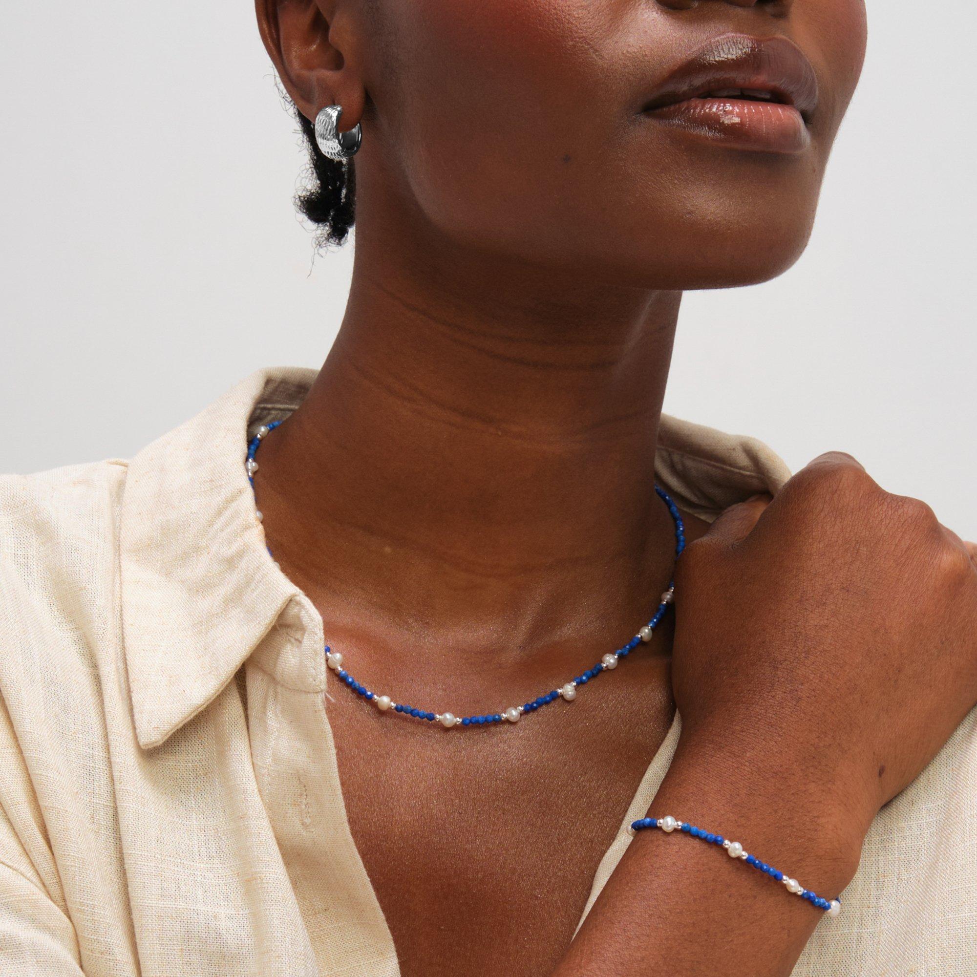 Silver - Inicio - Sterling Silver Plated Lapis Necklace - Gift Pouch - 2