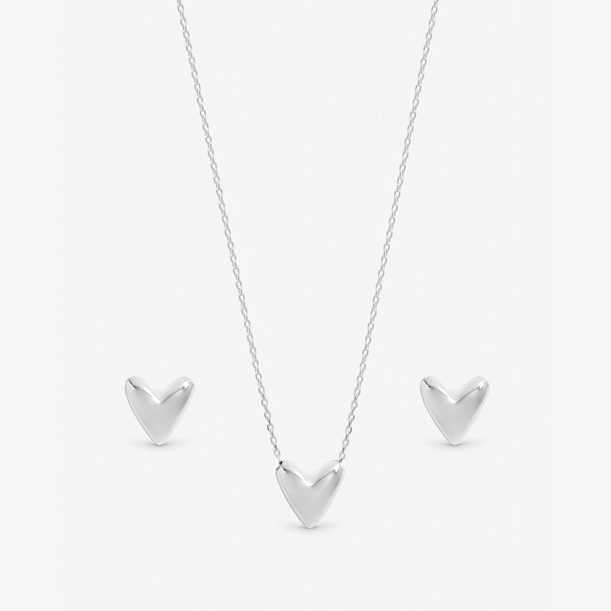 Silver - Inicio - Sterling Silver Plated Puff Heart Set - Gift Box - 2