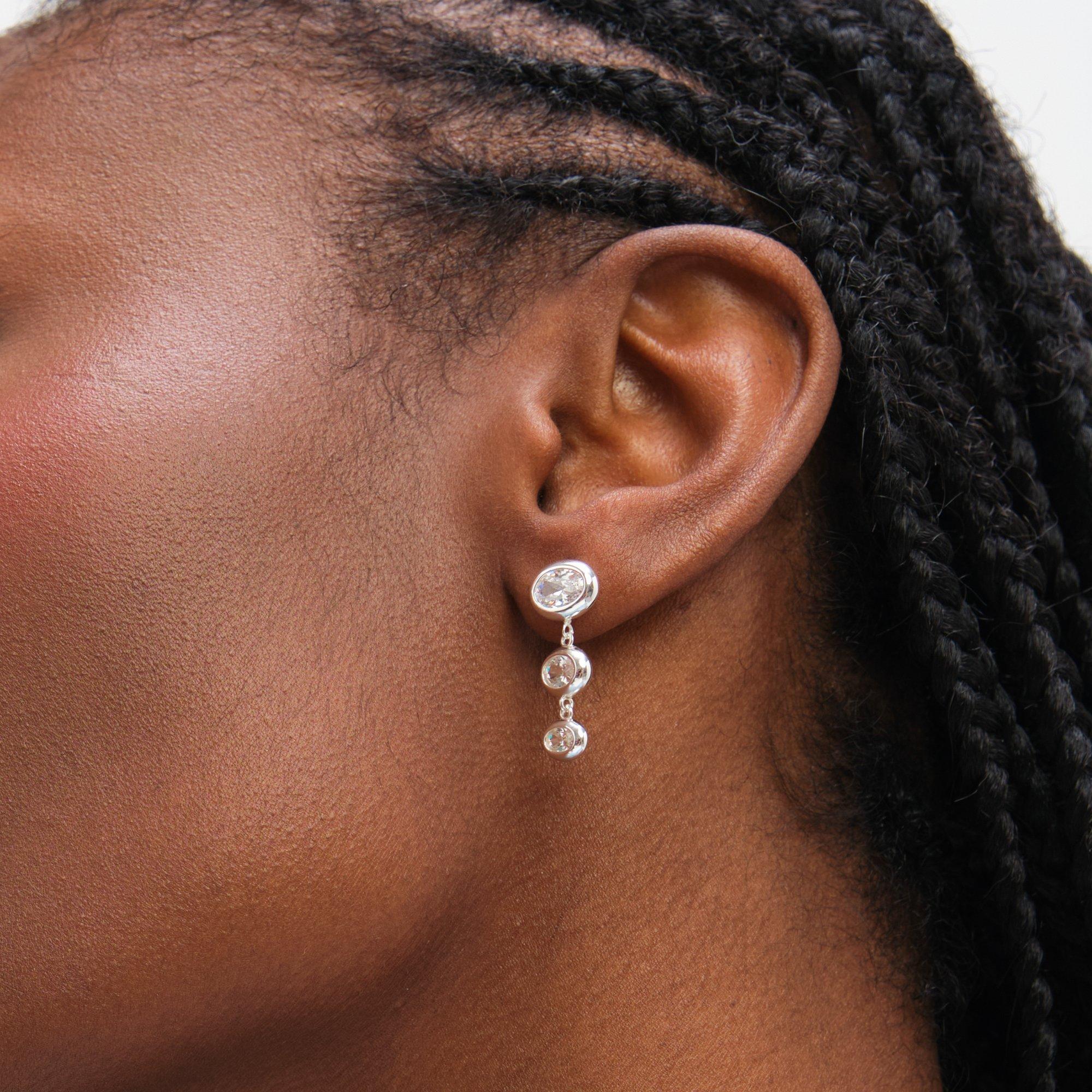 Silver - Inicio - Sterling Silver Plated Bezel Earrings - Gift Pouch - 2