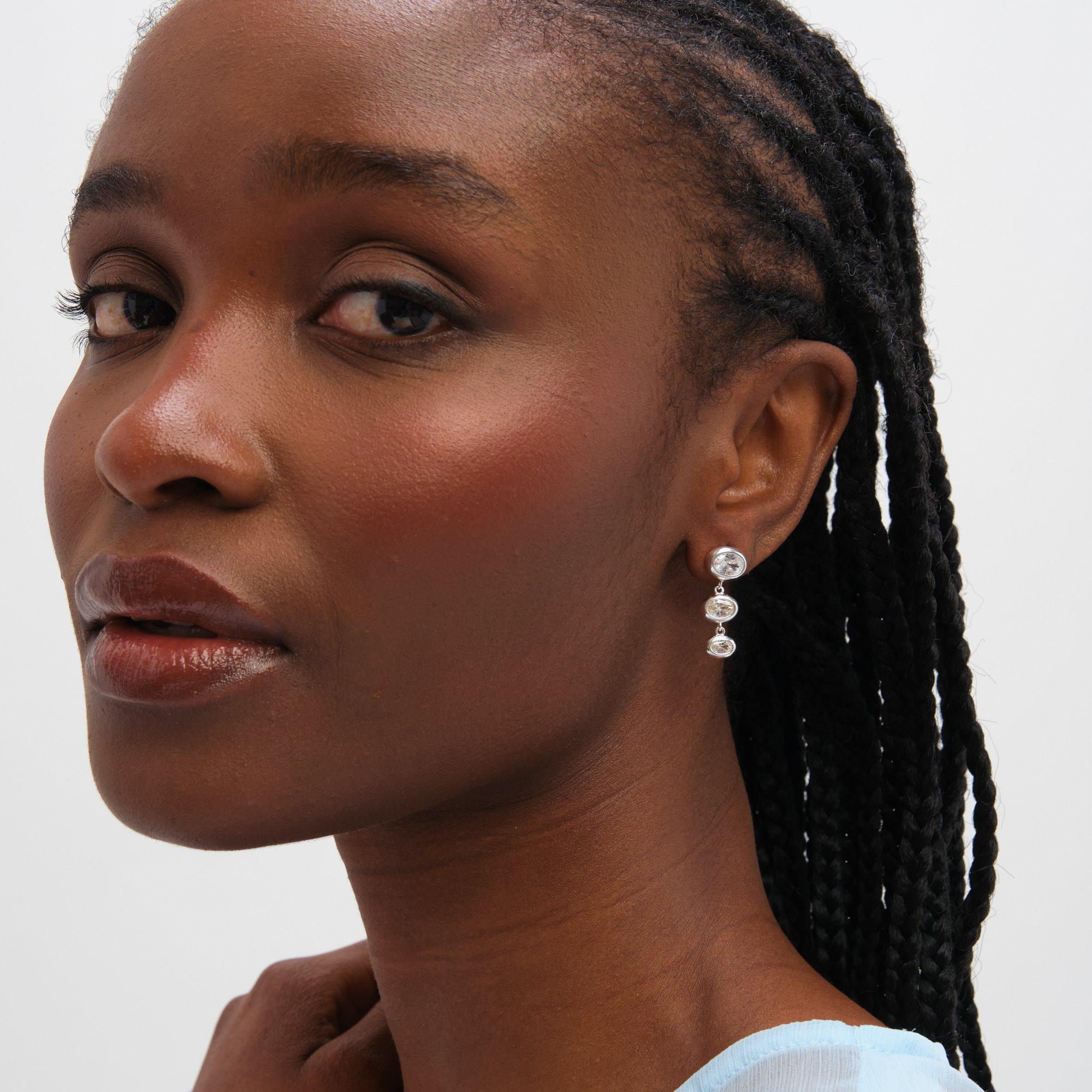 Silver - Inicio - Sterling Silver Plated Bezel Earrings - Gift Pouch - 3