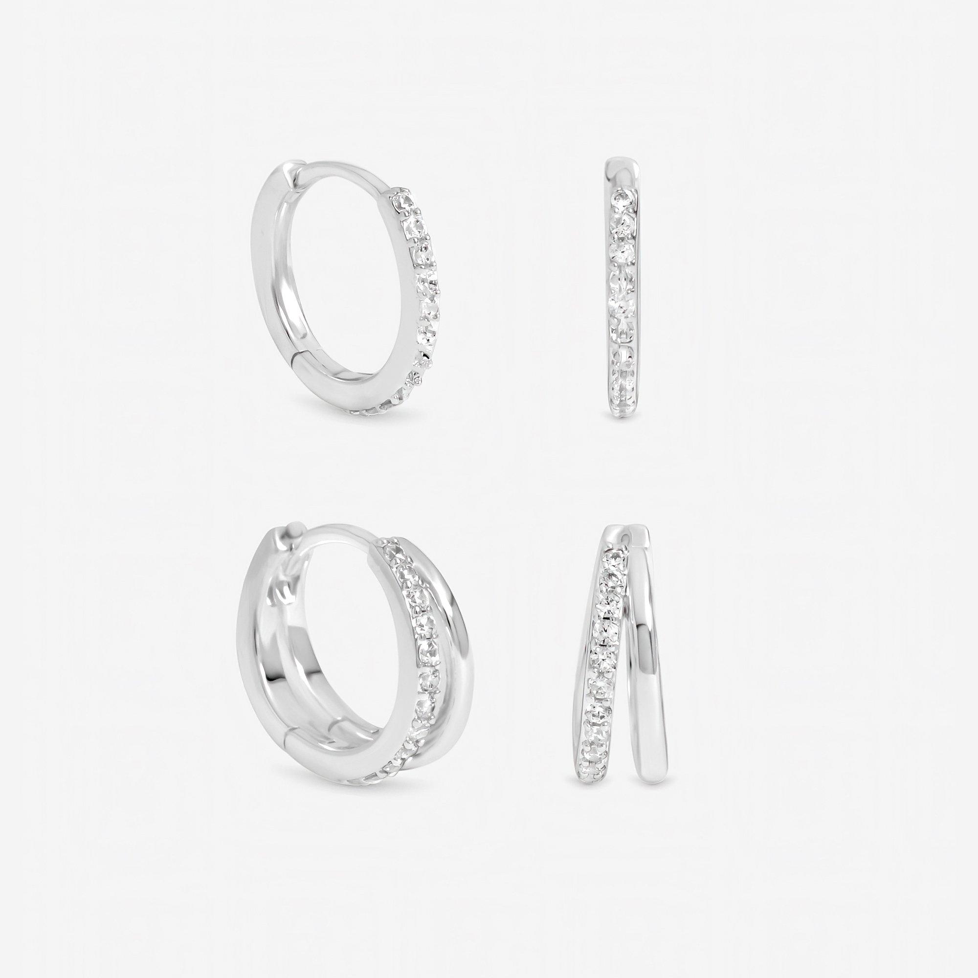 Silver - Inicio - Sterling Silver Plated  Pave Hoops - Pack of 2 - 1