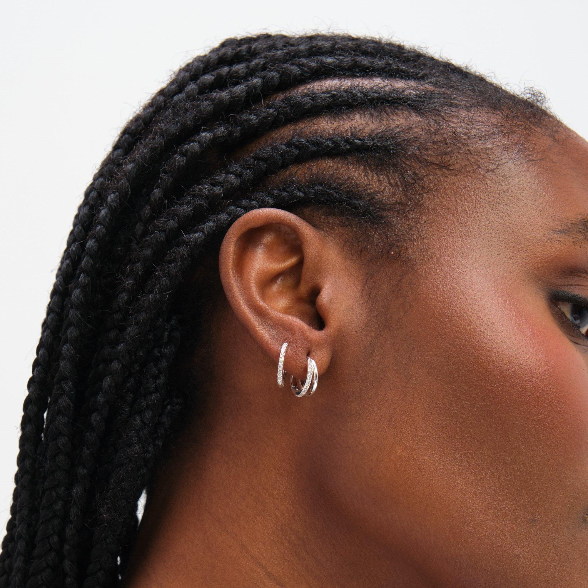 Silver - Inicio - Sterling Silver Plated  Pave Hoops - Pack of 2 - 2