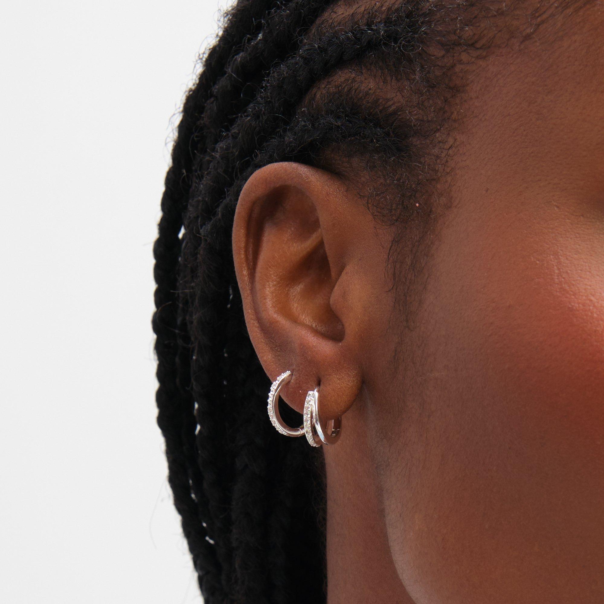 Silver - Inicio - Sterling Silver Plated  Pave Hoops - Pack of 2 - 3