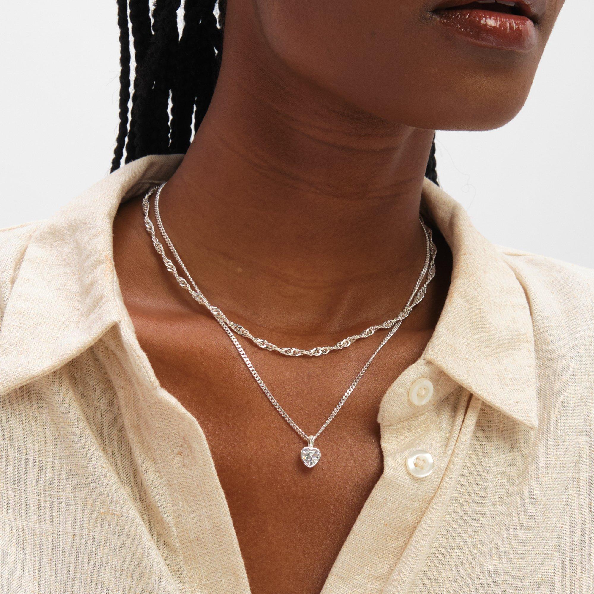 Silver - Inicio - Sterling Silver Plated Twist Necklace - Gift Pouch - 2