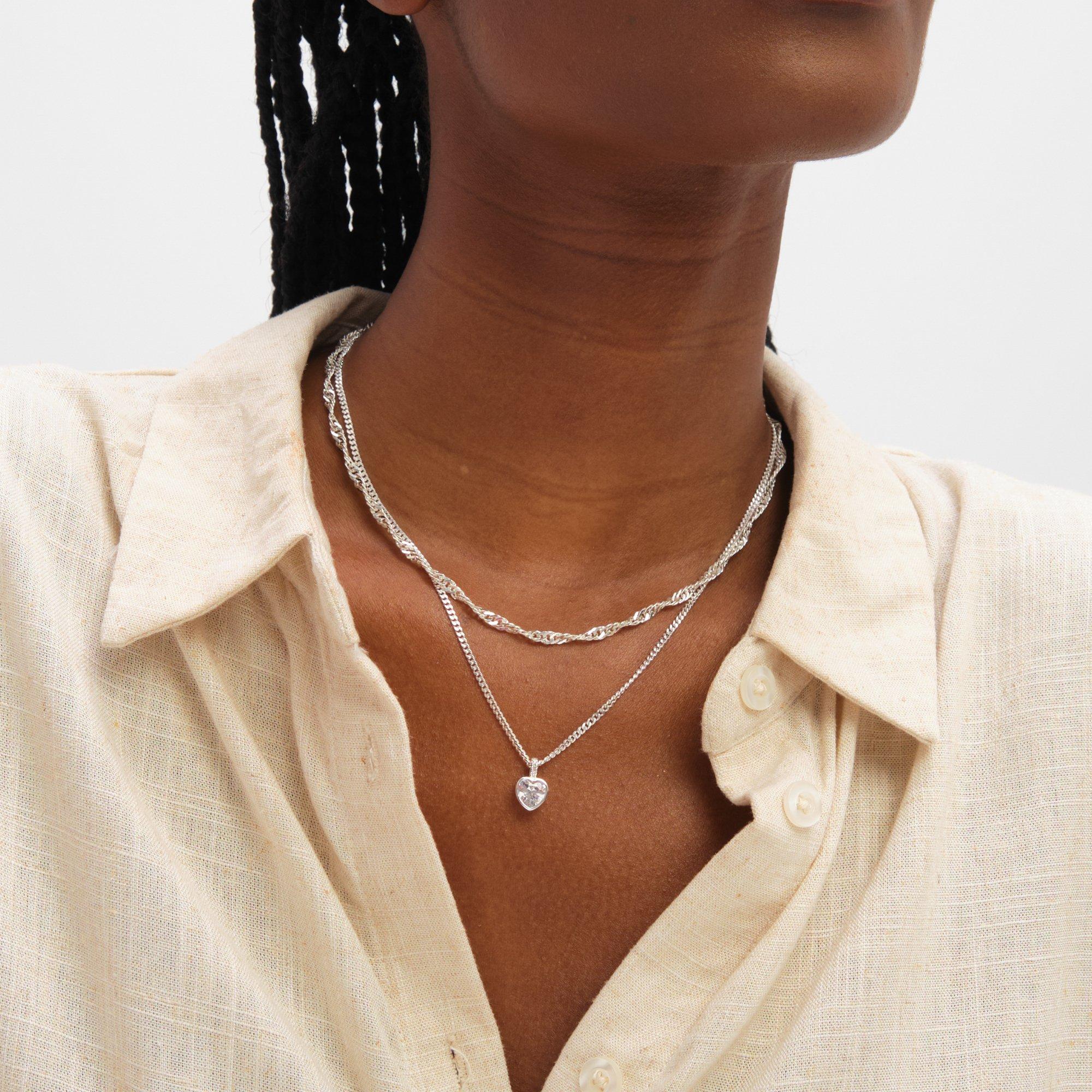 Silver - Inicio - Sterling Silver Plated Twist Necklace - Gift Pouch - 3