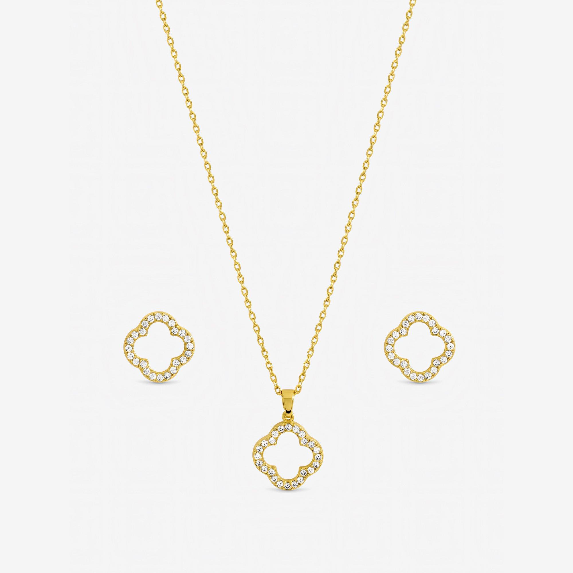 Gold - Jon Richard - Gold Plated Cubic Zirconia Clover Set - Gift Box - 2