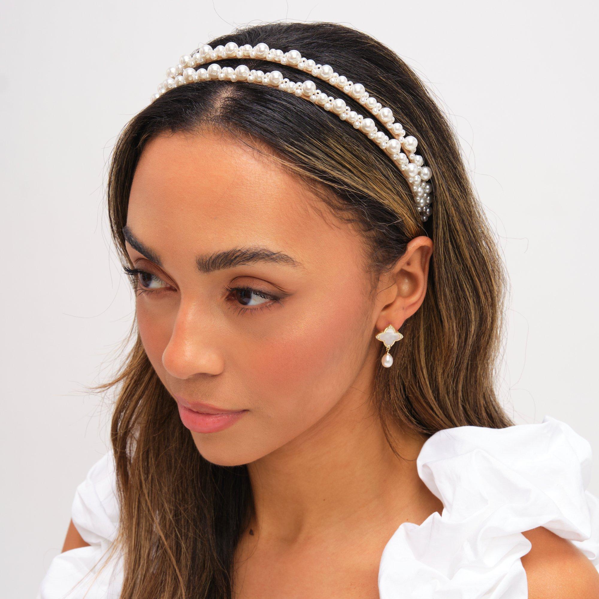 Cream - Jon Richard - Pearl Double Row Headband - 3