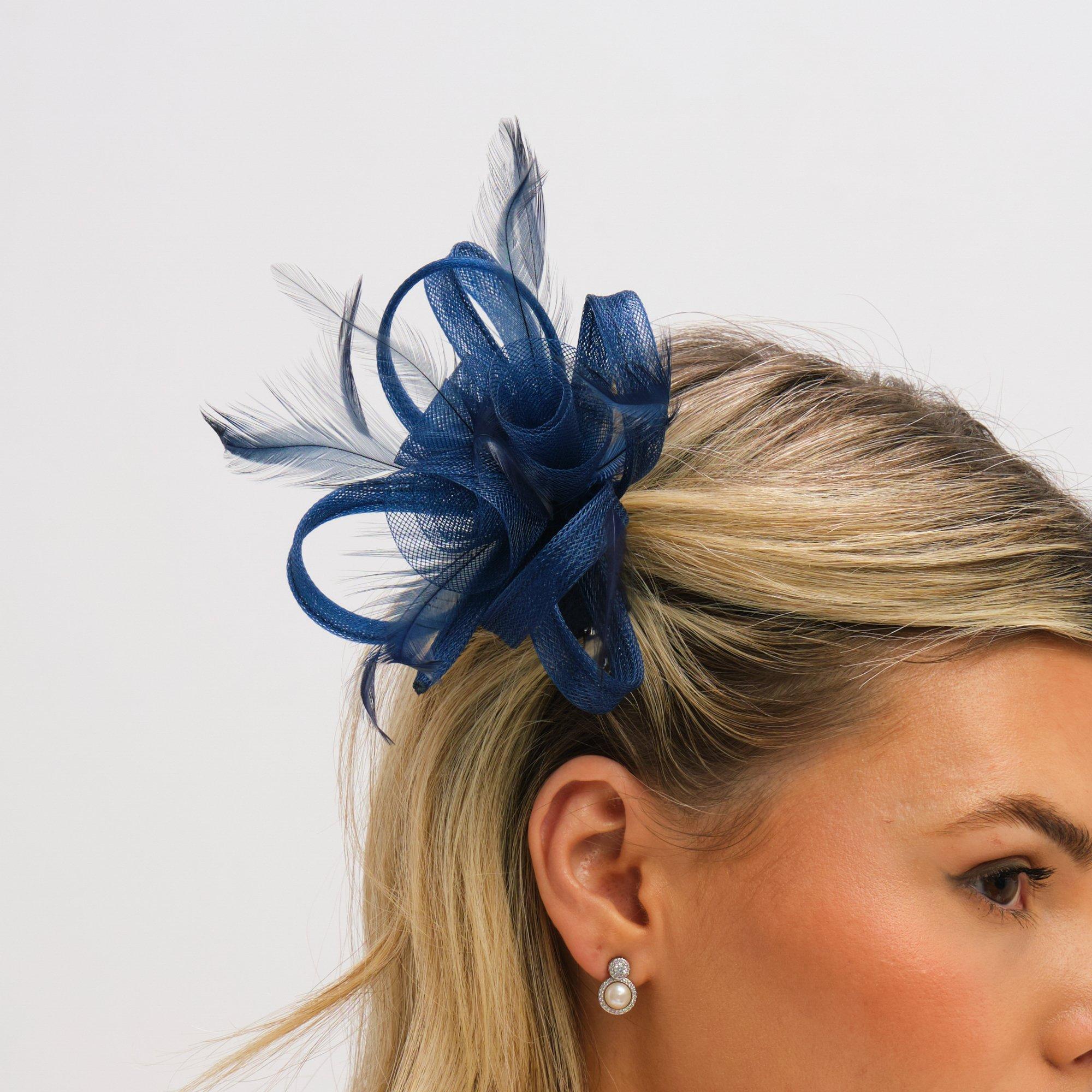 Blue - Jon Richard - Navy Small Clip Fascinator - 3