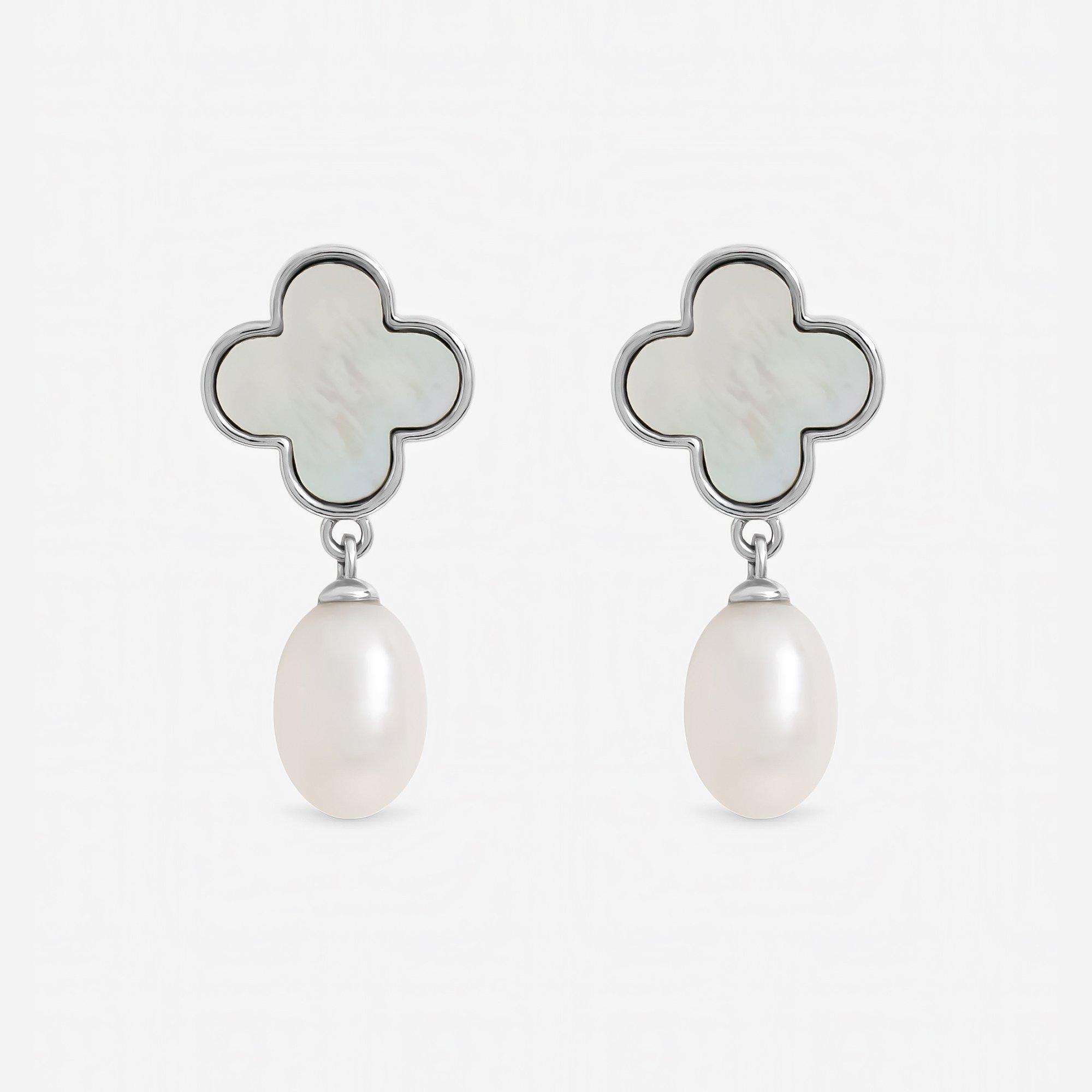 Silver - Jon Richard - Rhodium Plated Mother of Pearl Clover Earrings - 1