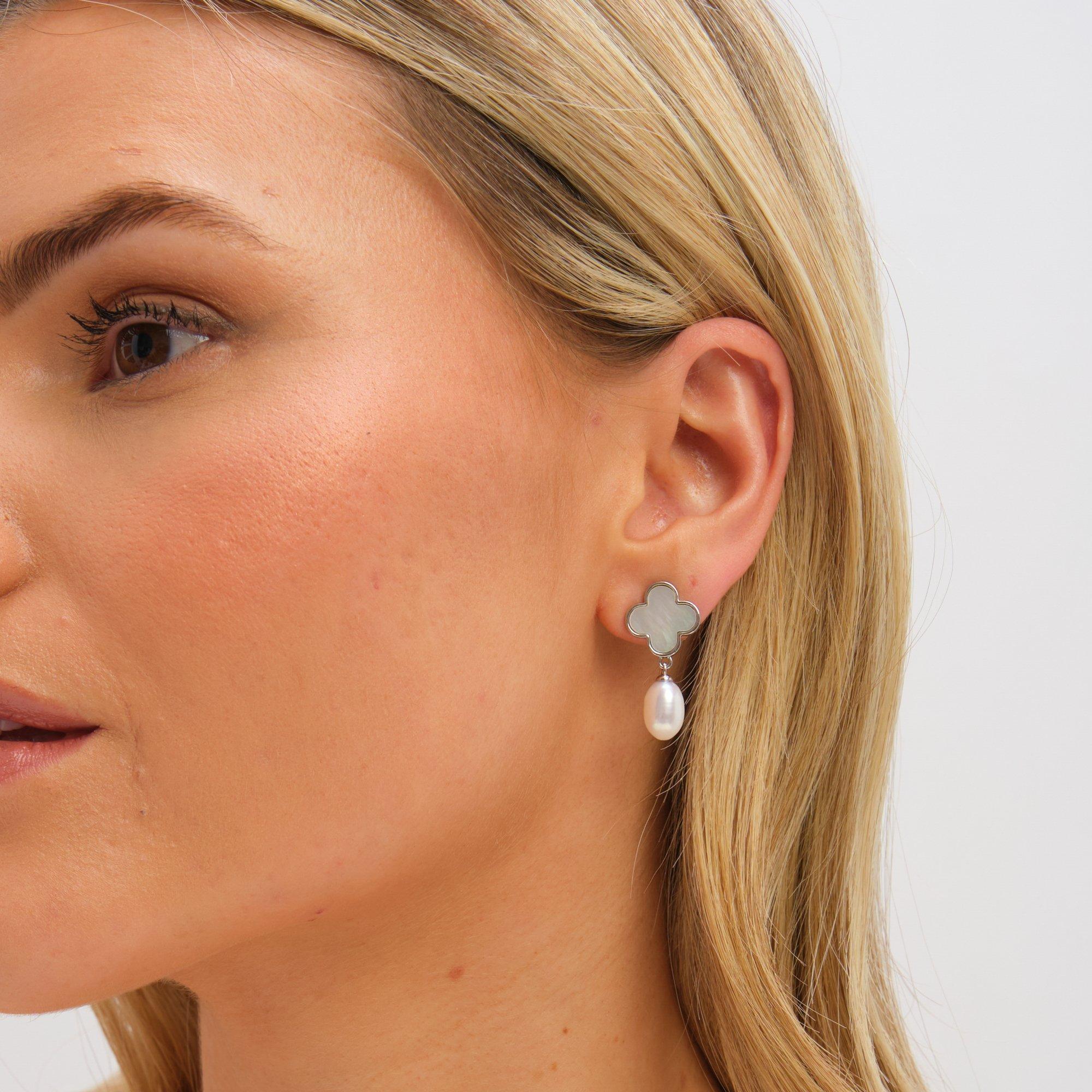 Silver - Jon Richard - Rhodium Plated Mother of Pearl Clover Earrings - 3