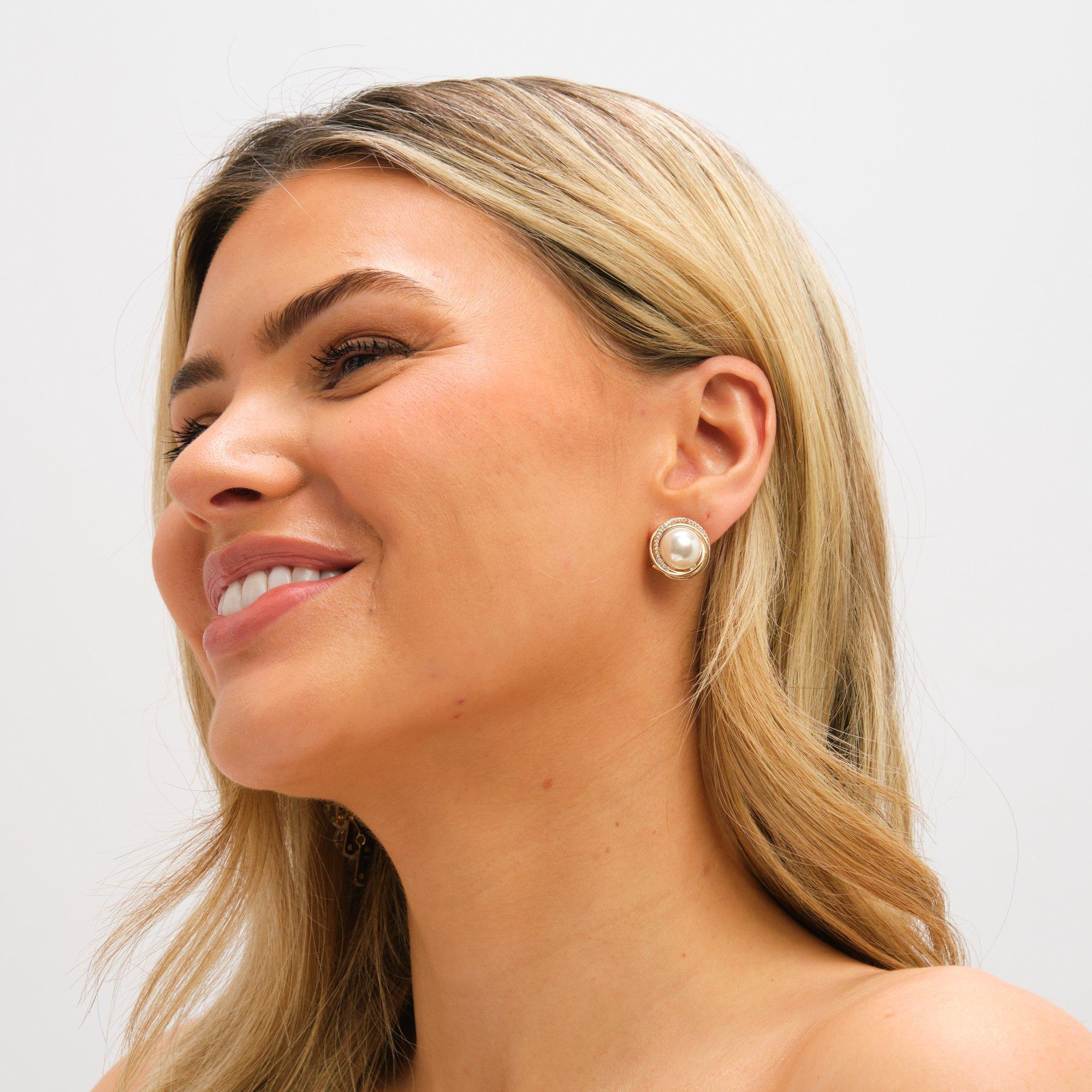 Gold - Jon Richard - Gold Plated Crystal Halo and Pearl Clip Earrings - 3