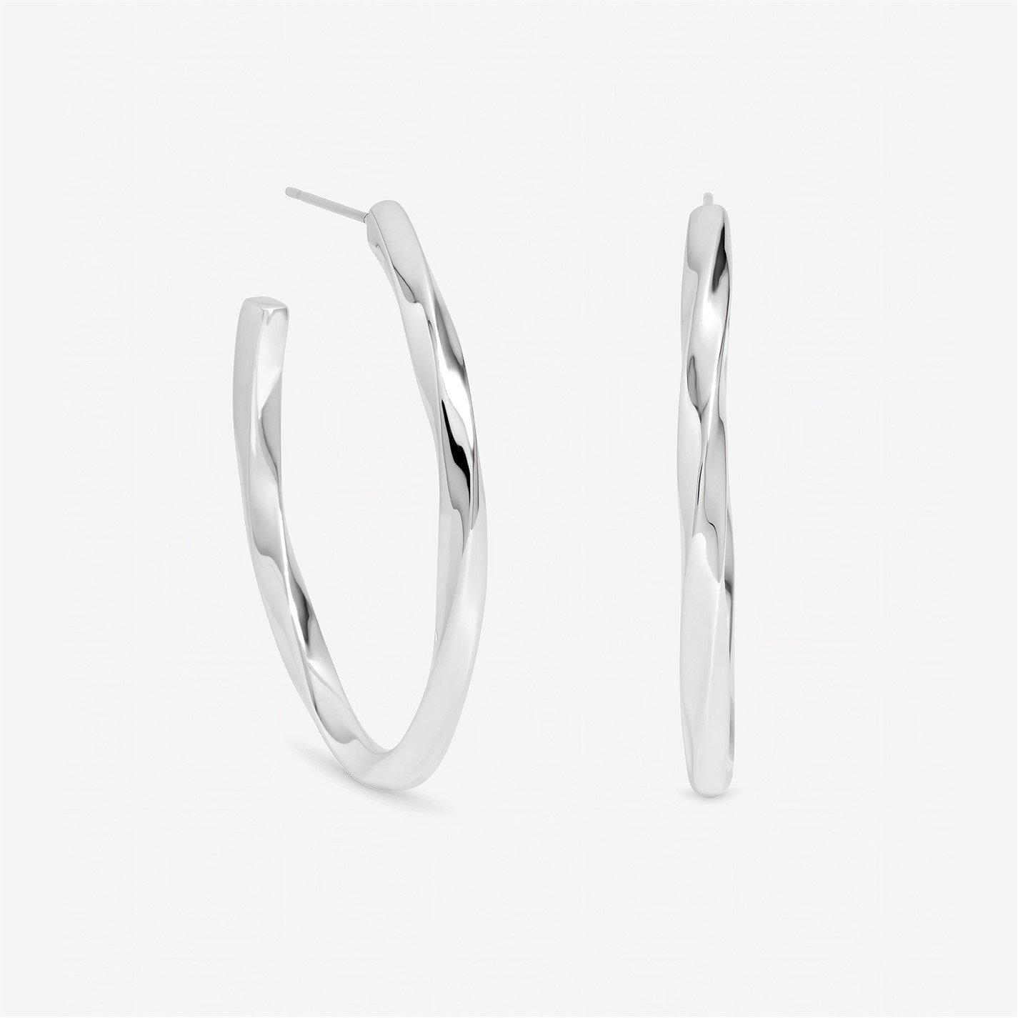 Inicio Women's Sterling Plated Twist Hoops Silver