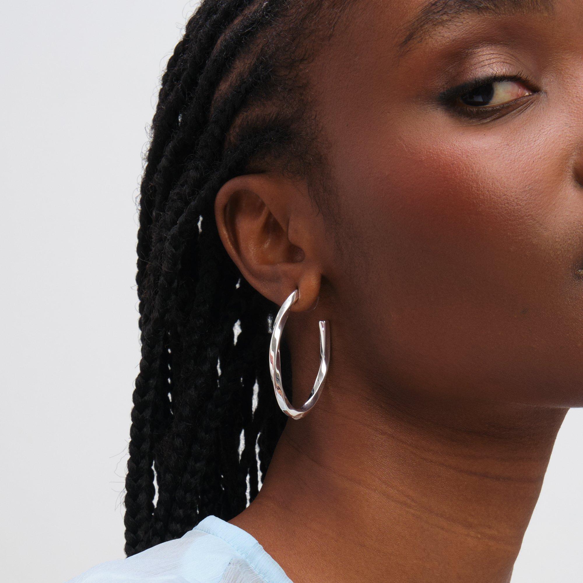 Silver - Inicio - Sterling Silver Plated Twist Hoops - Gift Pouch - 2