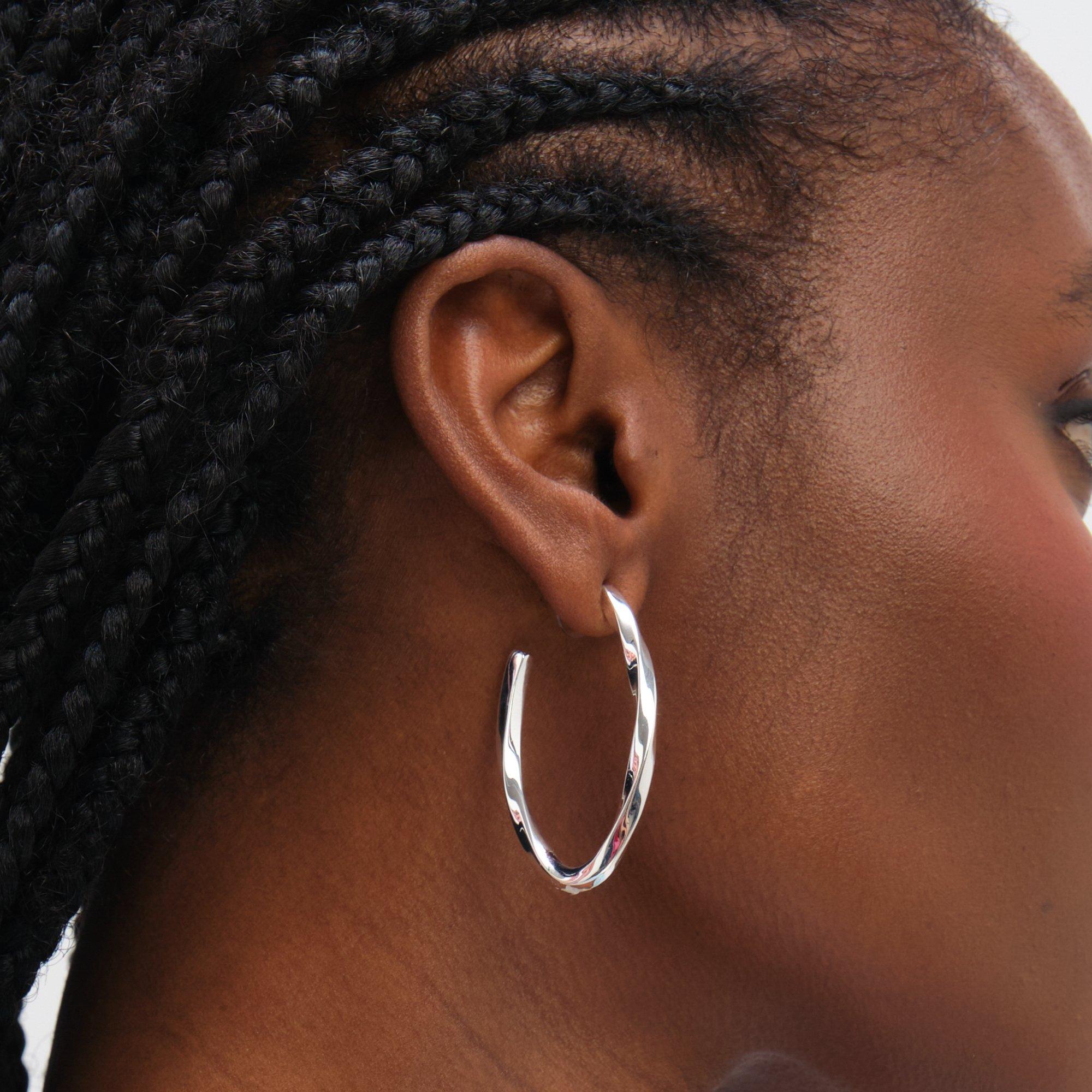 Silver - Inicio - Sterling Silver Plated Twist Hoops - Gift Pouch - 3