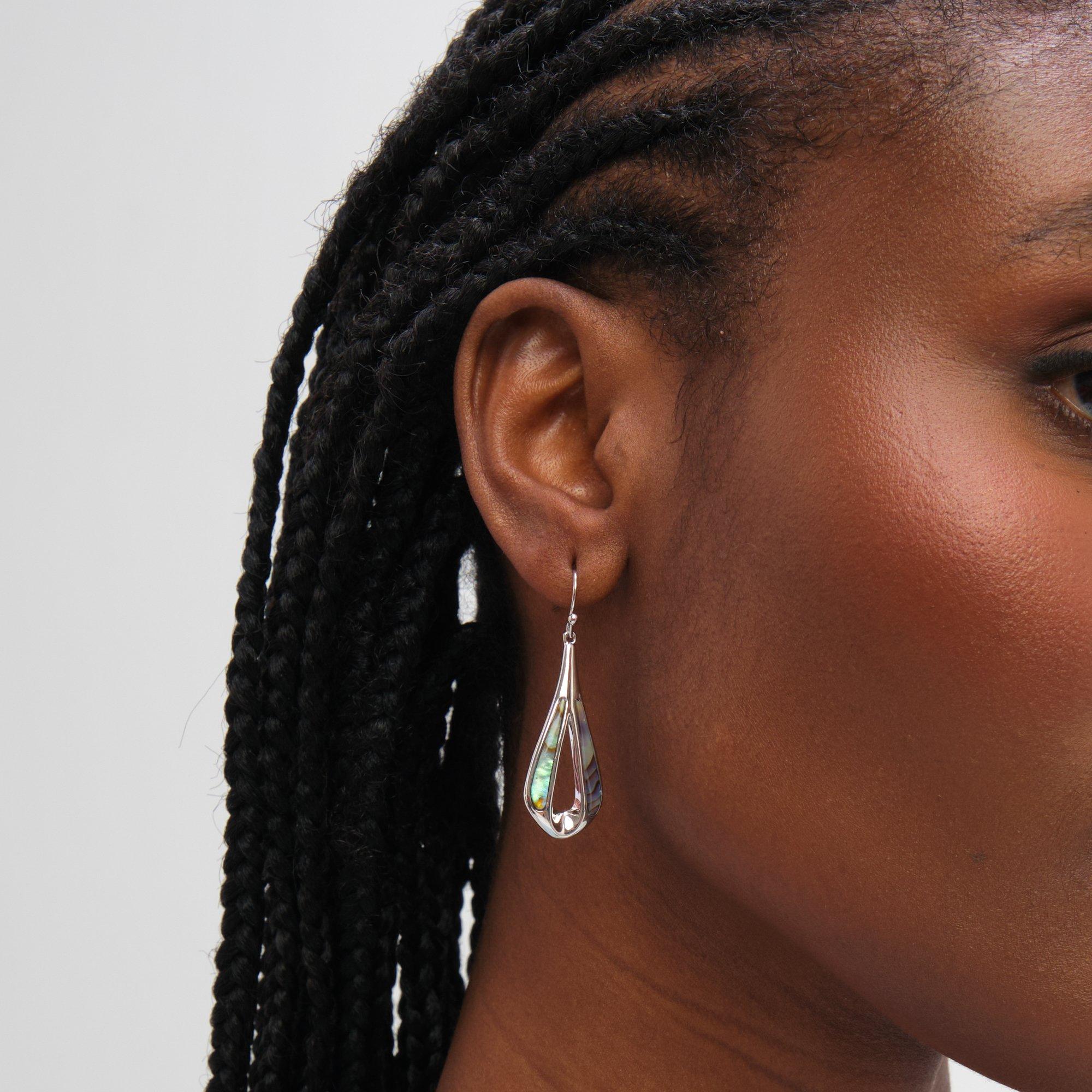 Silver - Inicio - Sterling Silver Plated Abalone Fishhook Earrings - 3