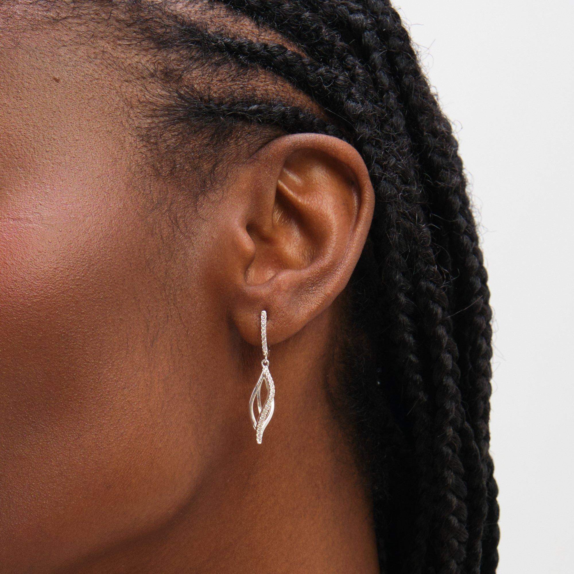 Silver - Inicio - Sterling Silver Plated Twist Earrings - Gift Pouch - 2