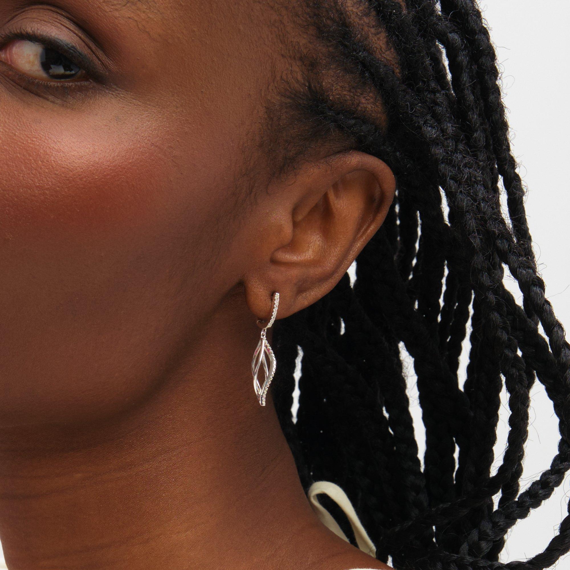 Silver - Inicio - Sterling Silver Plated Twist Earrings - Gift Pouch - 3