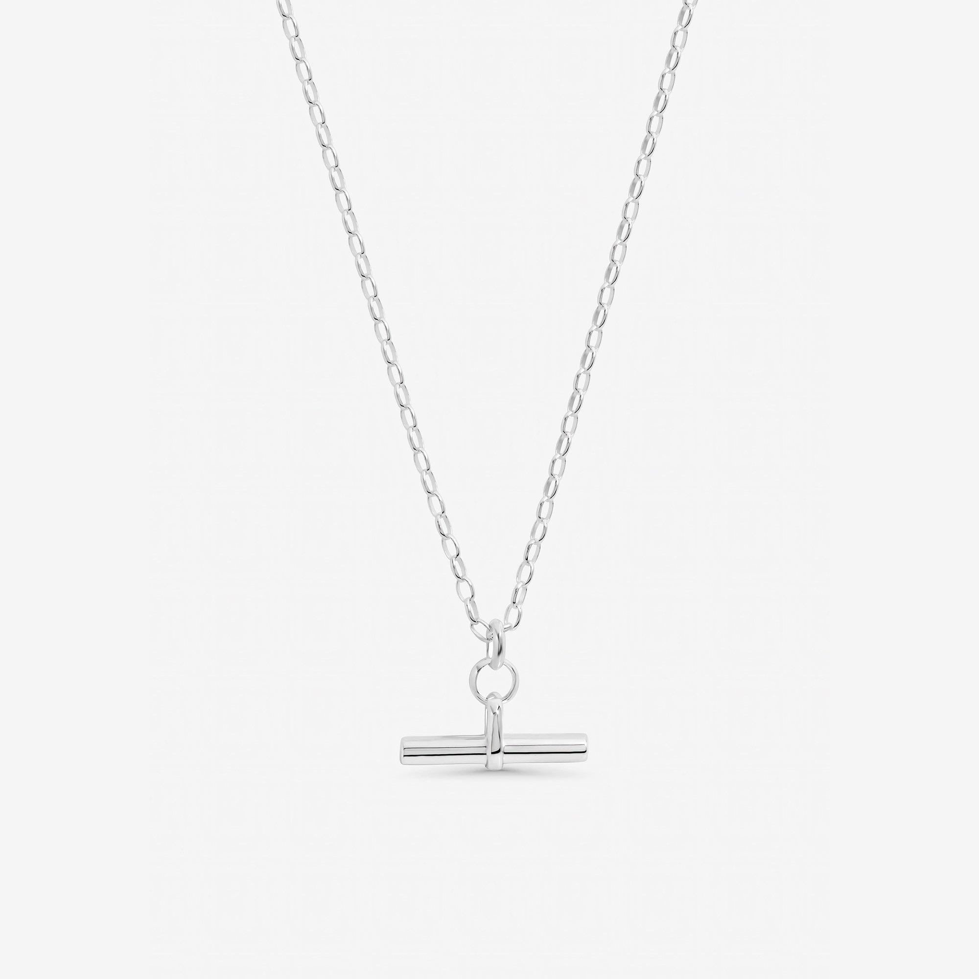 Silver - Inicio - Sterling Silver Plated T-Bar Pendant - Gift Pouch - 1