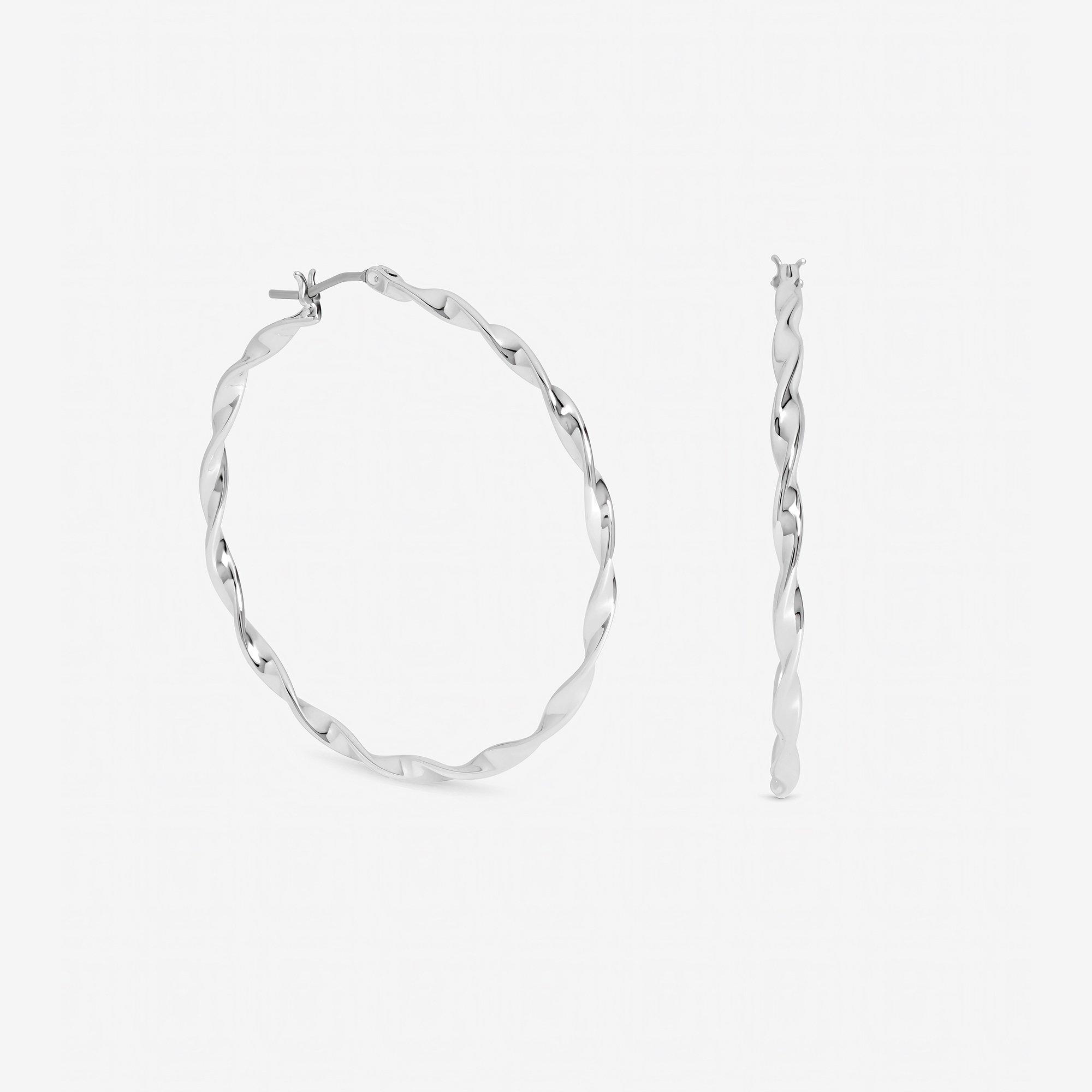 Silver - Inicio - Sterling Silver Plated Twist Hoops - Gift Pouch - 1