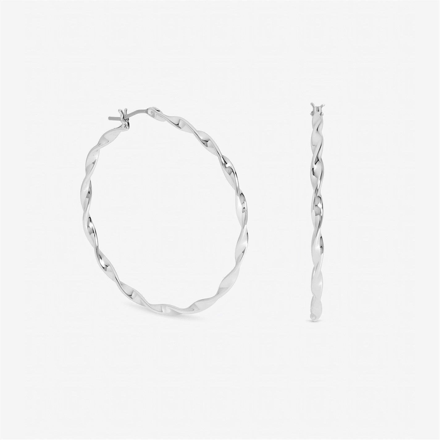 Inicio Women's Sterling Plated Twist Hoops Silver