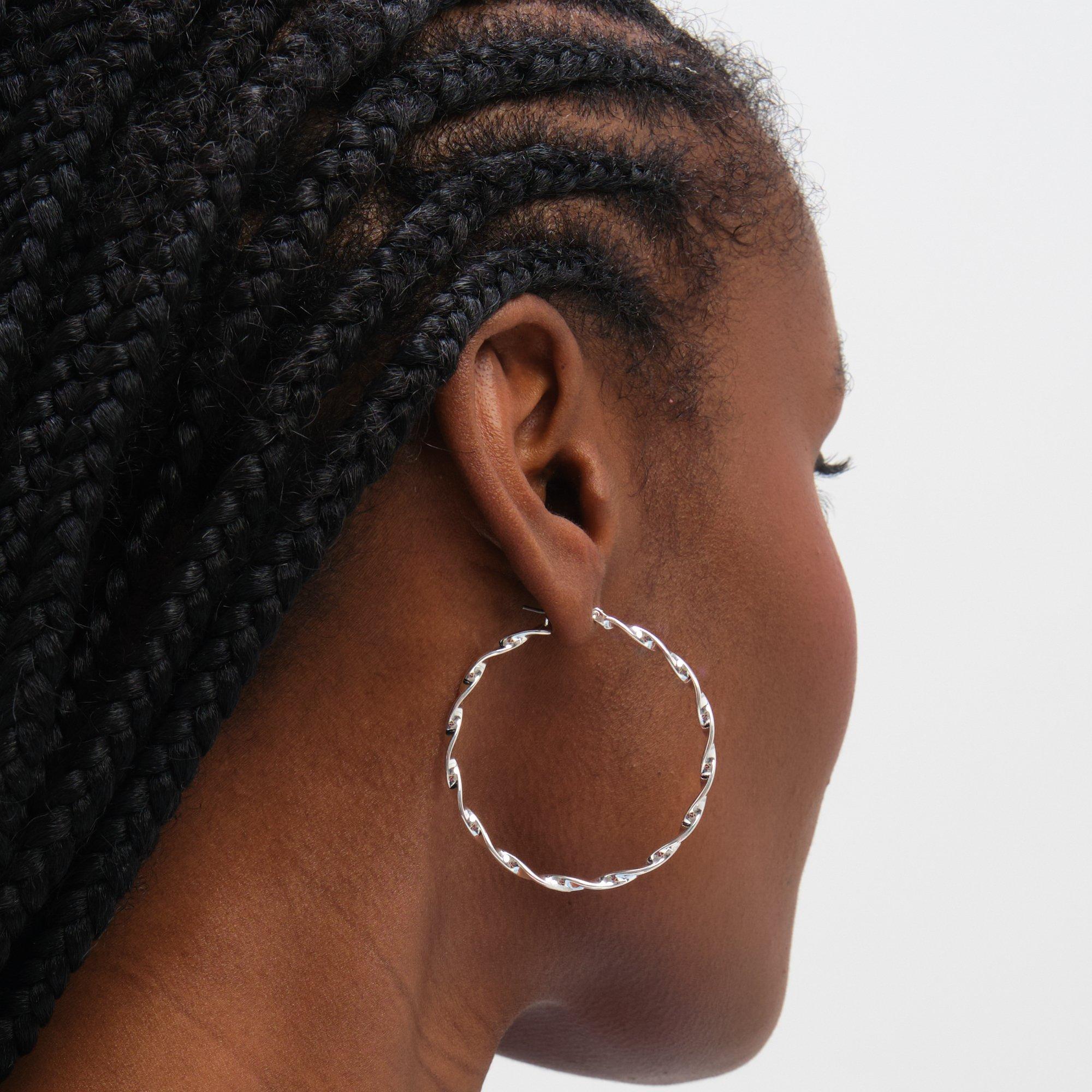 Silver - Inicio - Sterling Silver Plated Twist Hoops - Gift Pouch - 2