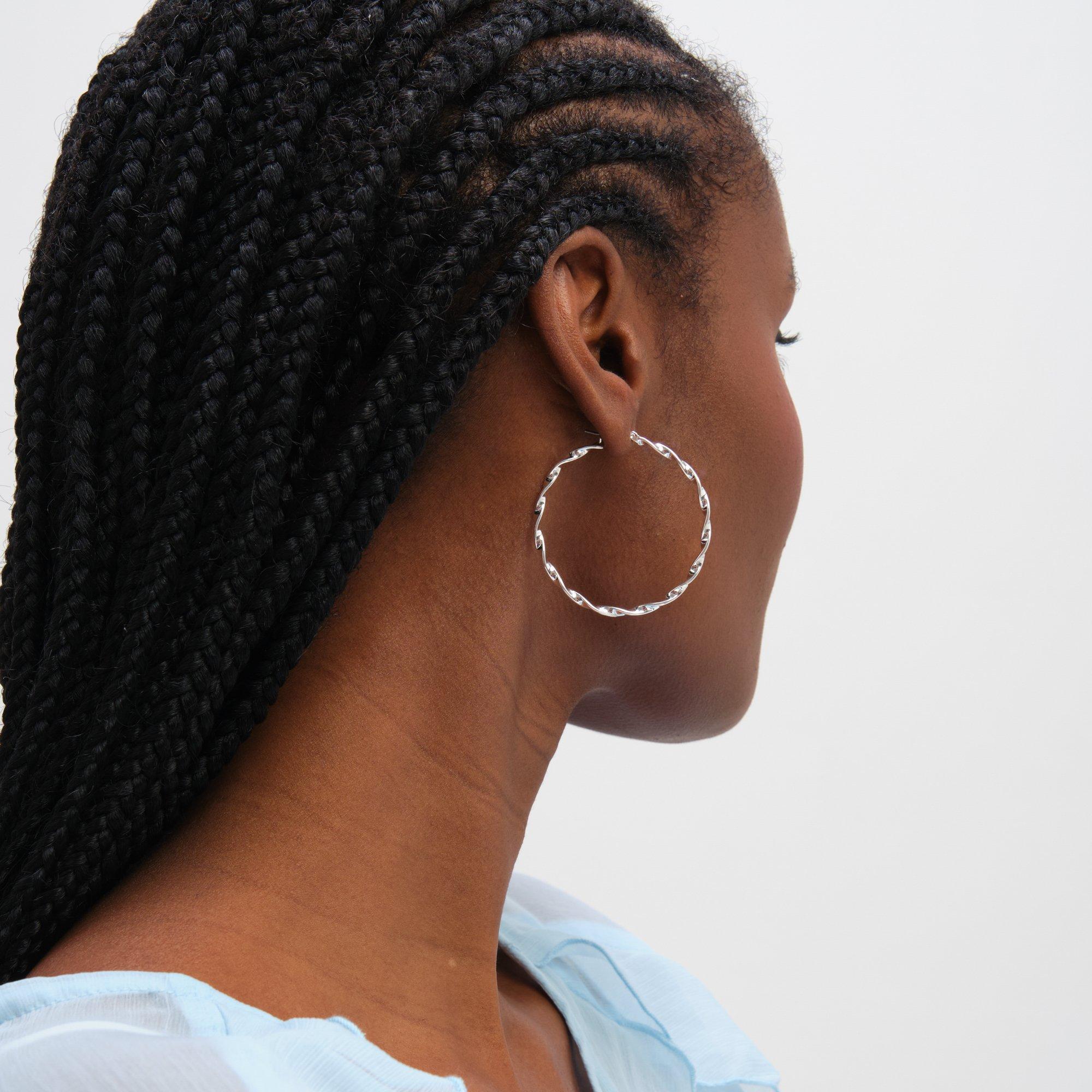 Silver - Inicio - Sterling Silver Plated Twist Hoops - Gift Pouch - 3