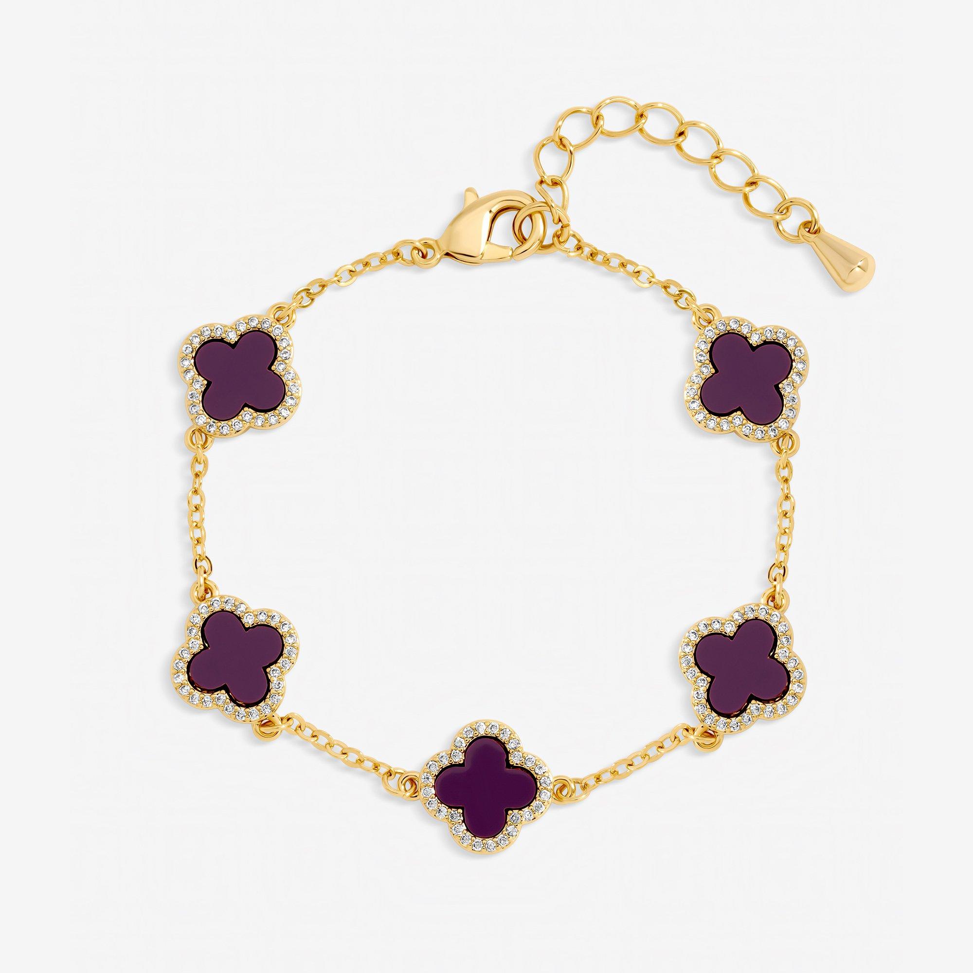 Gold - Jon Richard - Gold Plated Purple Clover Station Bracelet - 1