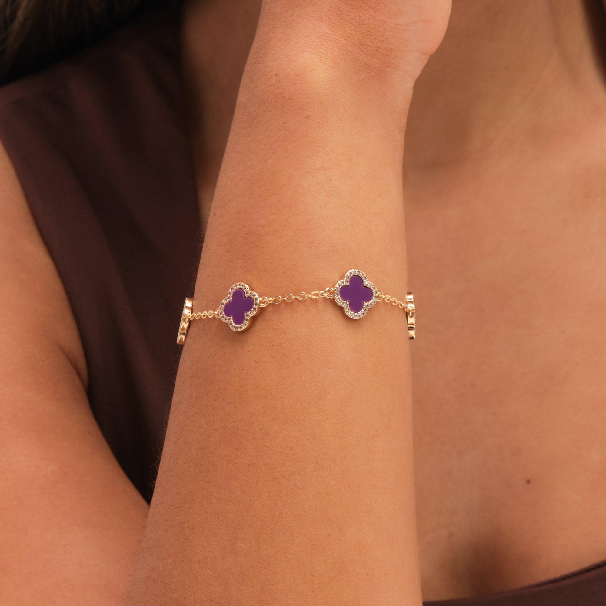 Gold - Jon Richard - Gold Plated Purple Clover Station Bracelet - 2