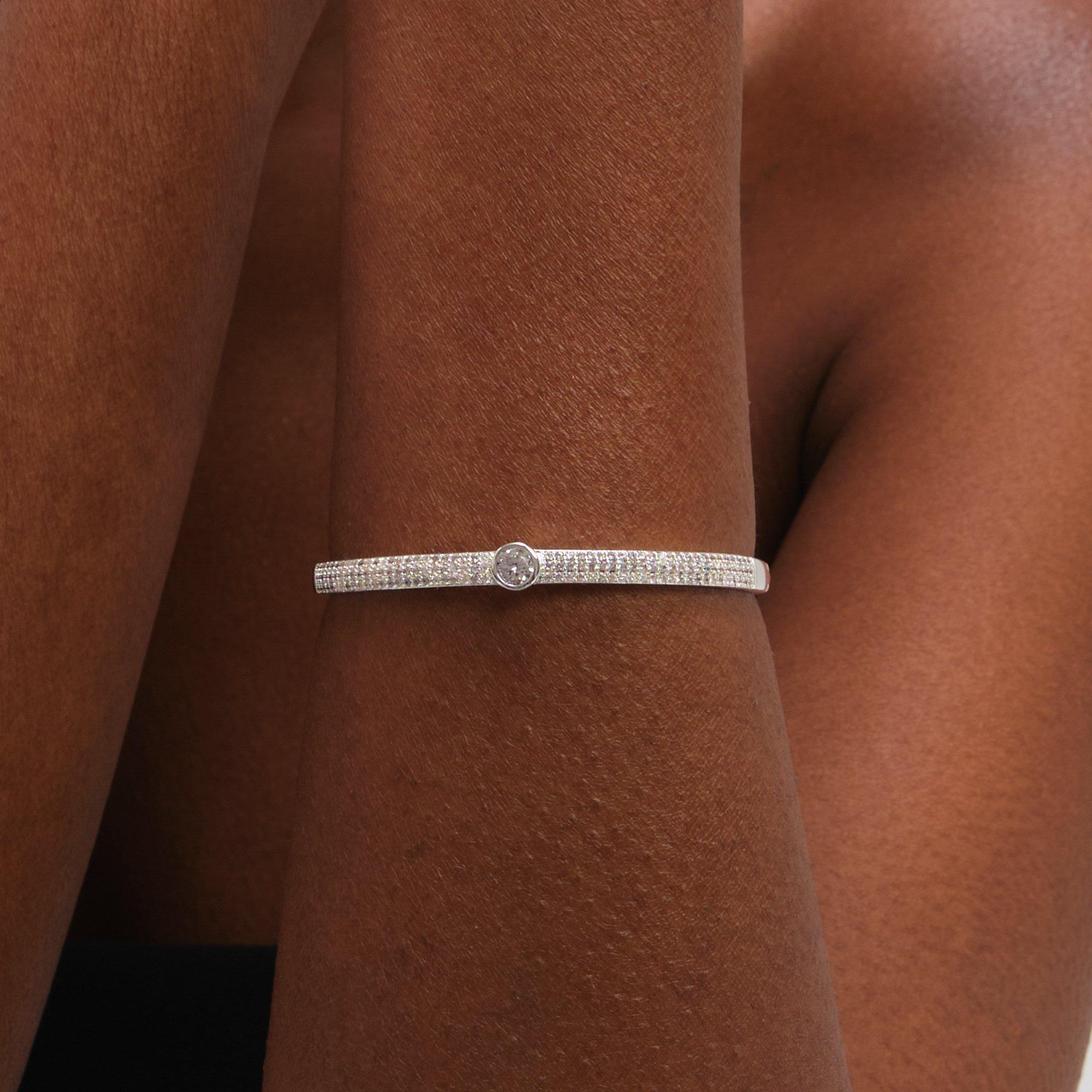 Silver - Jon Richard - Silver Plated Crystal and Pave Stone Bangle - 2