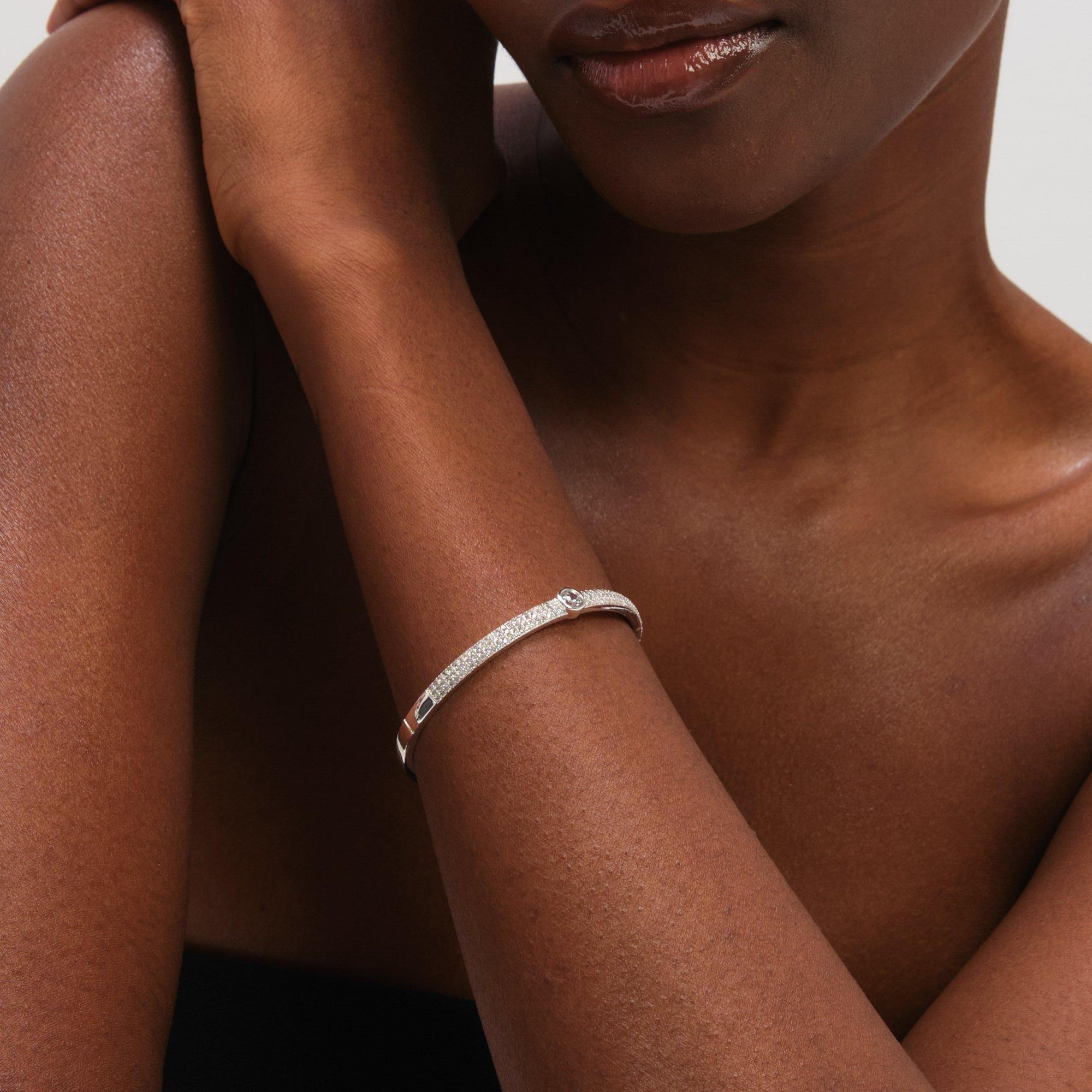 Silver - Jon Richard - Silver Plated Crystal and Pave Stone Bangle - 3