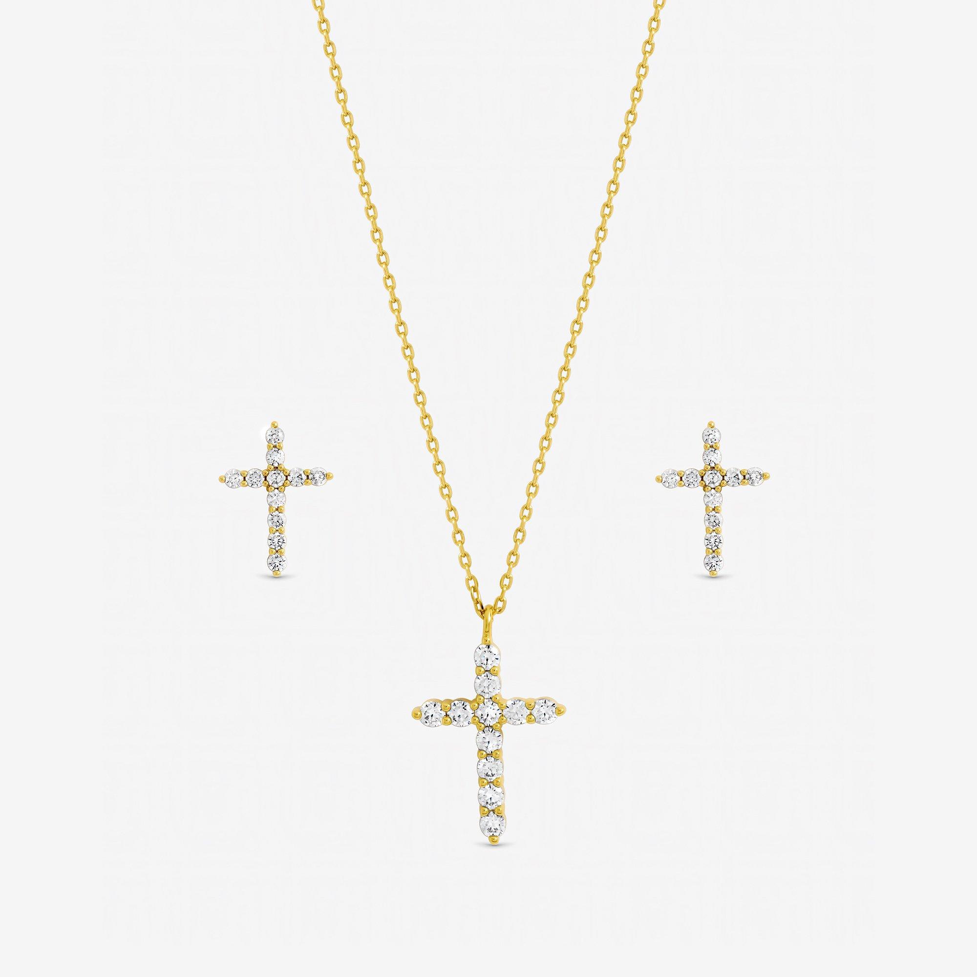 Gold - Jon Richard - Gold Plated Cubic Zirconia Cross Set - Gift Box - 2